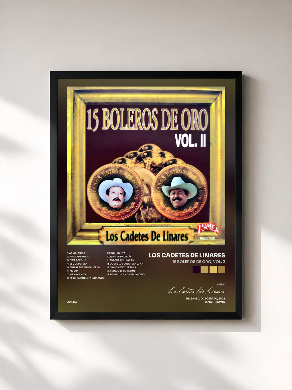#noir 15 Boleros De Oro, Vol. 2 von Los Cadetes De Linares als gerahmter Kunstdruck, schwarzer Rahmen, gedruckt und gerahmt in Frankreich