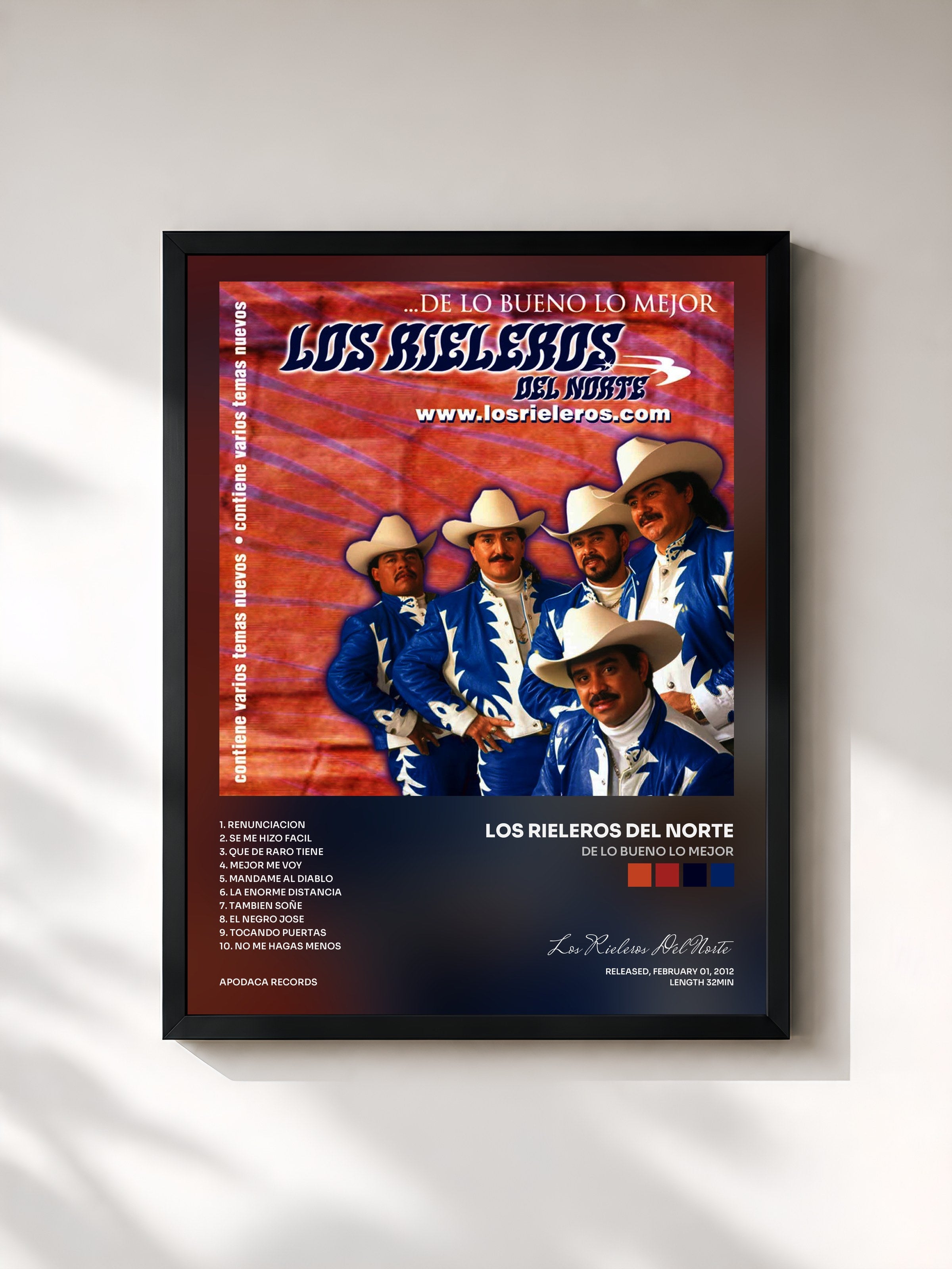 #noir Tableau de l'album De Lo Bueno Lo Mejor de Los Rieleros Del Norte, cadre noir, imprimé et encadré en France
