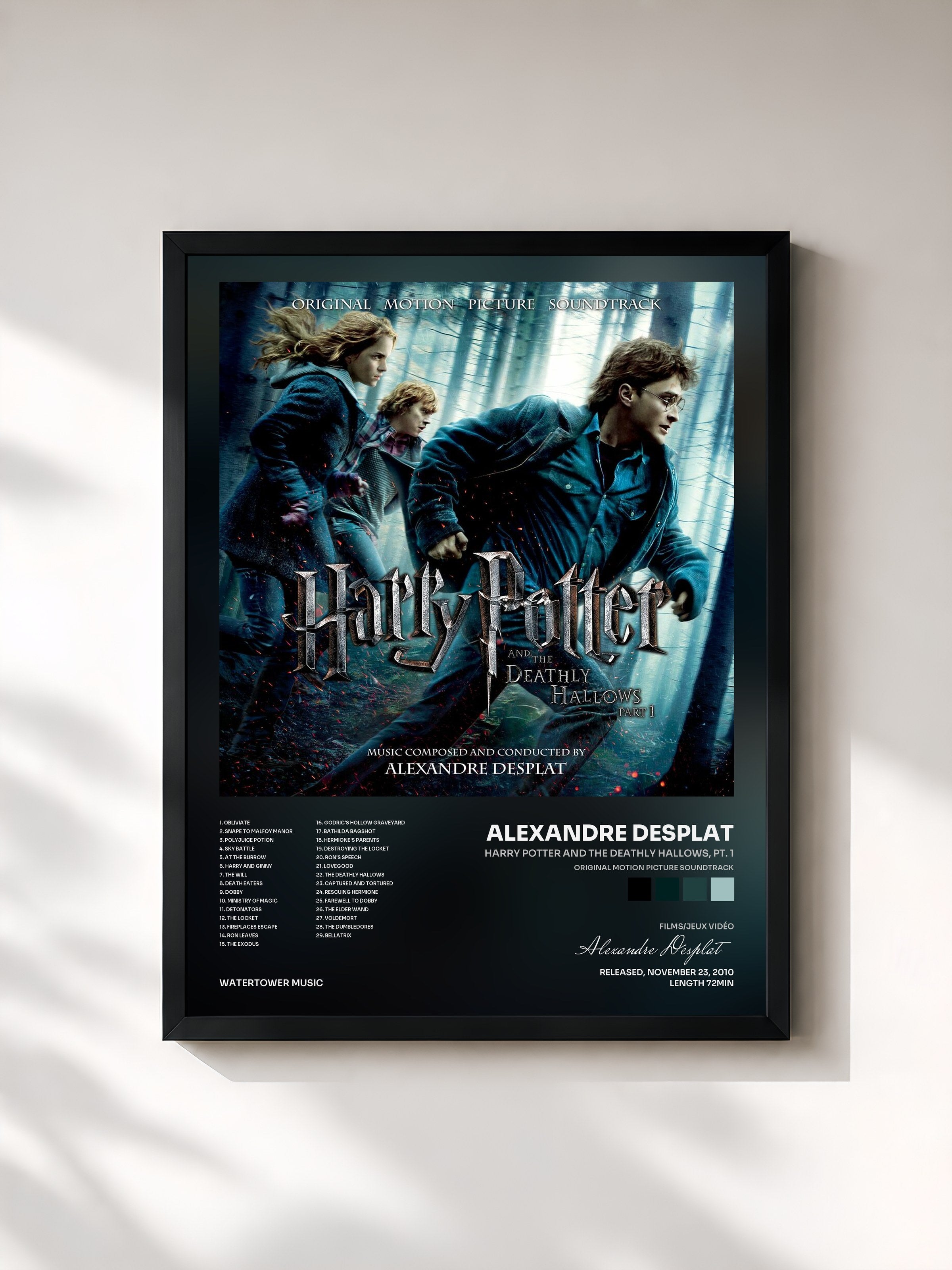 #noir Tableau de l'album Harry Potter and the Deathly Hallows, Pt. 1 (Original Motion Picture Soundtrack) de Alexandre Desplat, cadre noir, imprimé et encadré en France