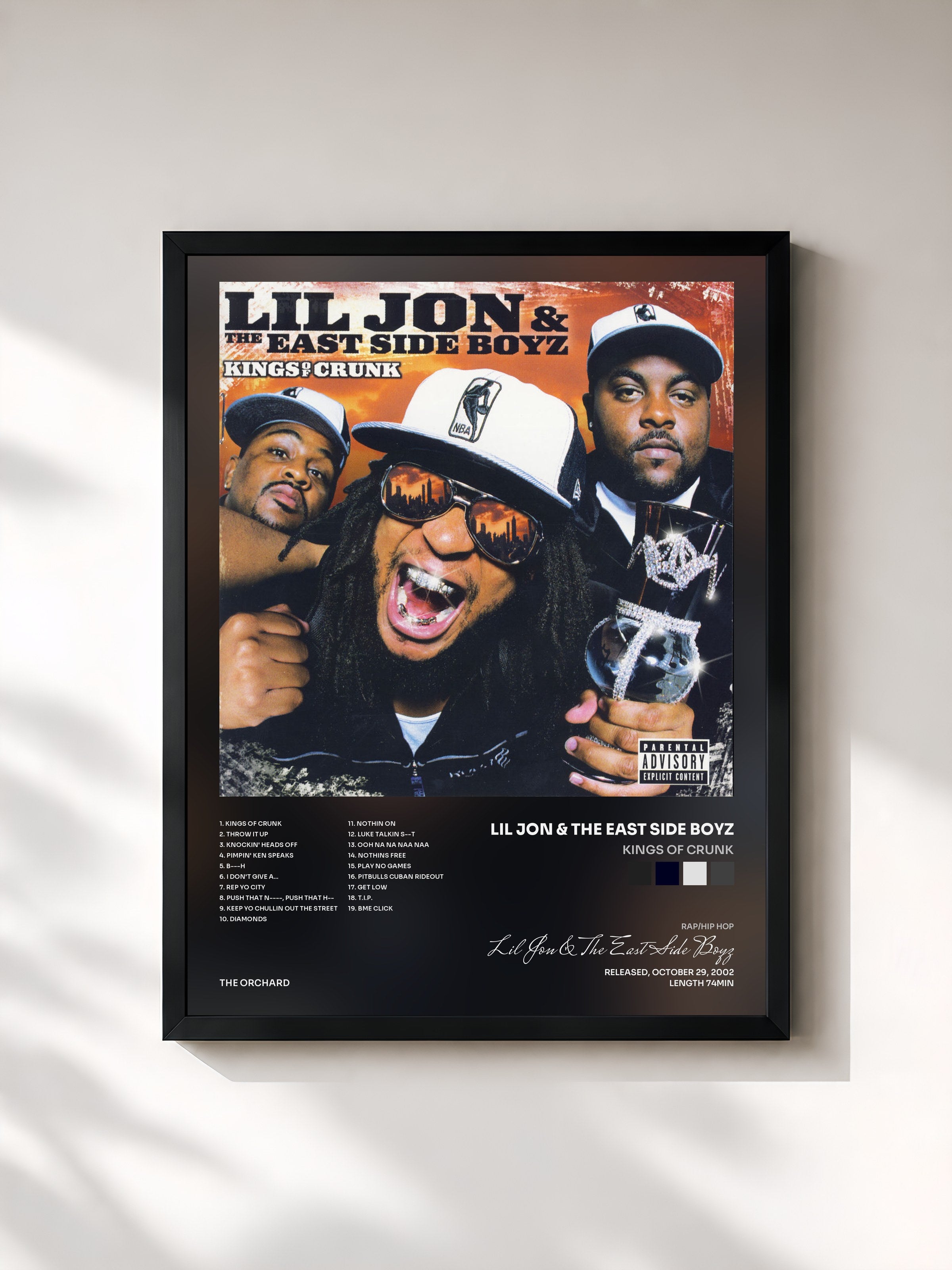 #noir Tableau de l'album Kings Of Crunk de Lil Jon & The East Side Boyz, cadre noir, imprimé et encadré en France