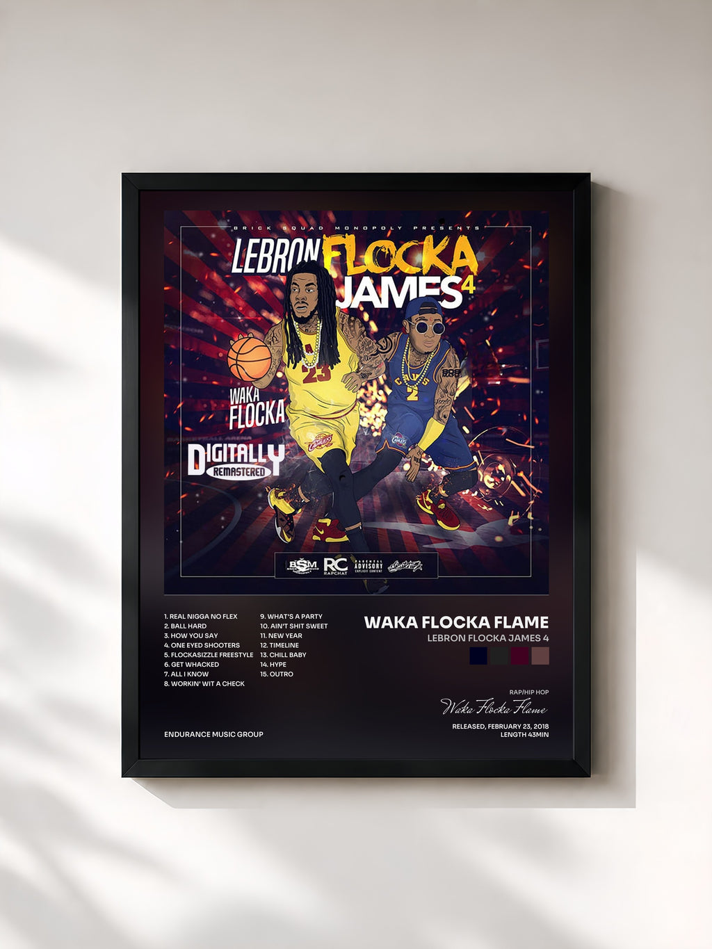 #noir Tableau de l'album LeBron Flocka James 4 de Waka Flocka Flame, cadre noir, imprimé et encadré en France