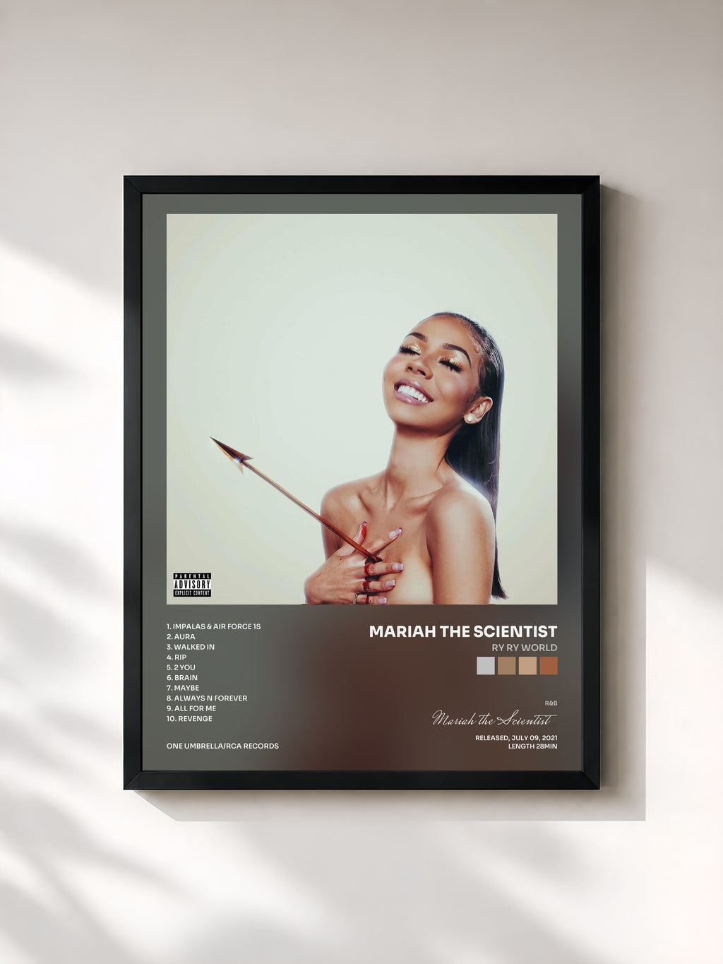 #noir Tableau de l'album RY RY WORLD de Mariah the Scientist, cadre noir, imprimé et encadré en France