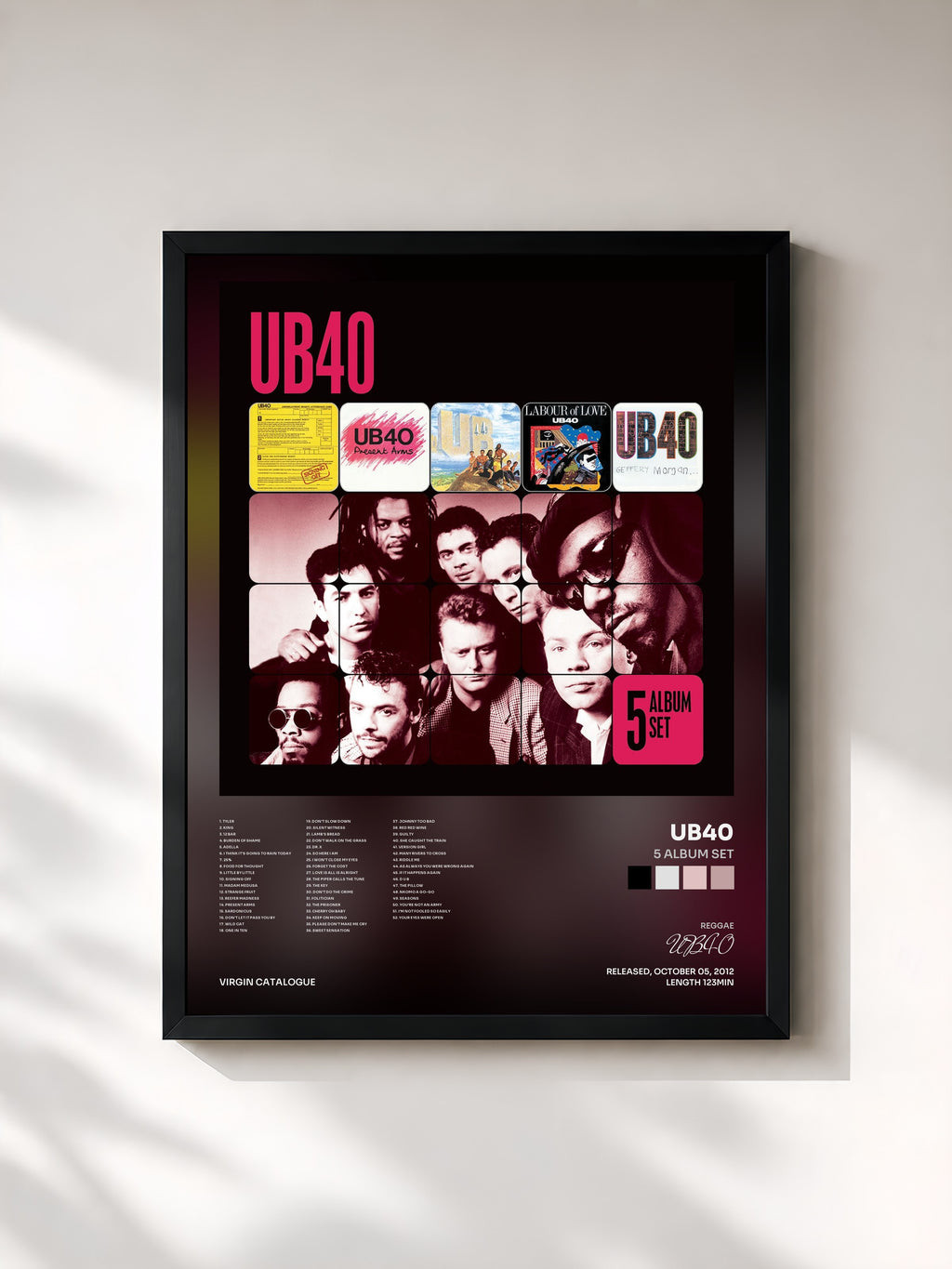 #noir Tableau de l'album 5 Album Set de UB40, cadre noir, imprimé et encadré en France