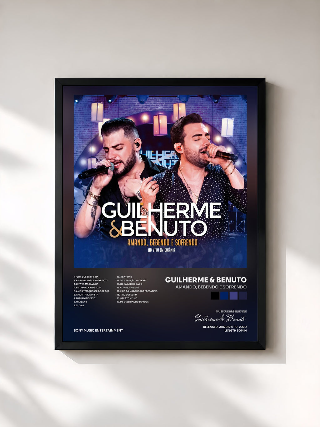 #noir Tableau de l'album Amando, Bebendo e Sofrendo de Guilherme & Benuto, cadre noir, imprimé et encadré en France