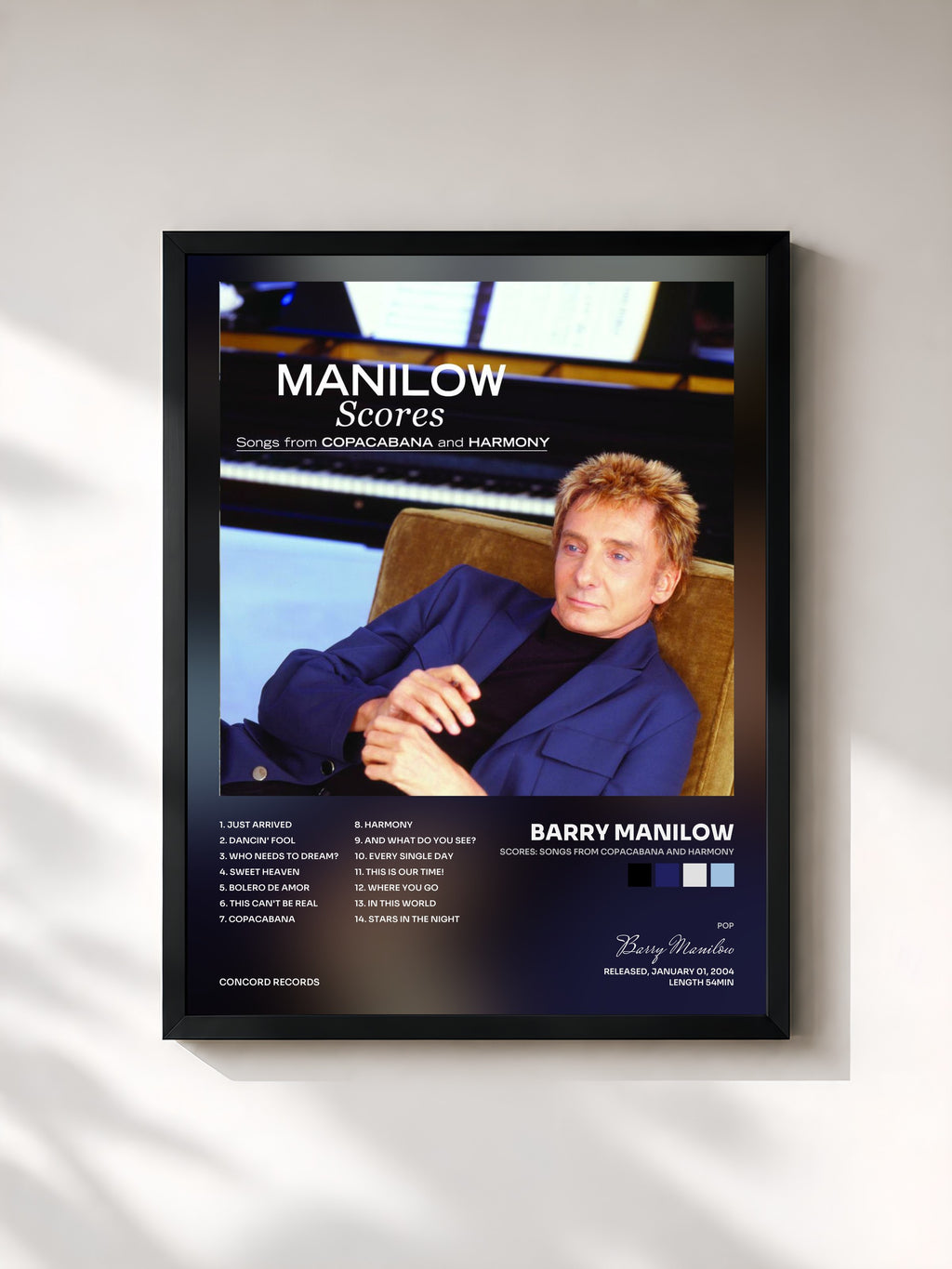#noir Tableau de l'album Scores: Songs From Copacabana And Harmony de Barry Manilow, cadre noir, imprimé et encadré en France