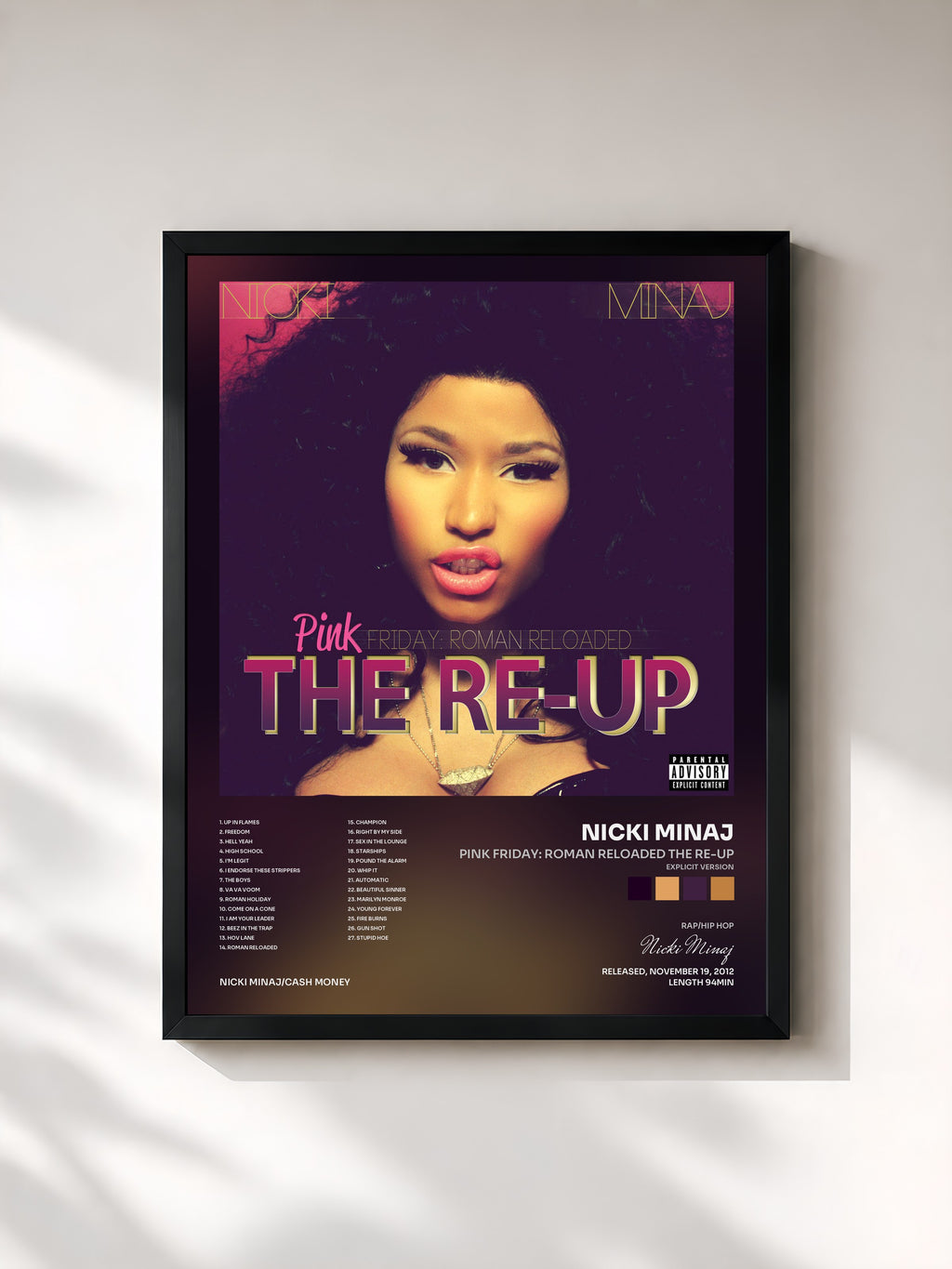 #noir Tableau de l'album Pink Friday: Roman Reloaded The Re-Up (Explicit Version) de Nicki Minaj, cadre noir, imprimé et encadré en France