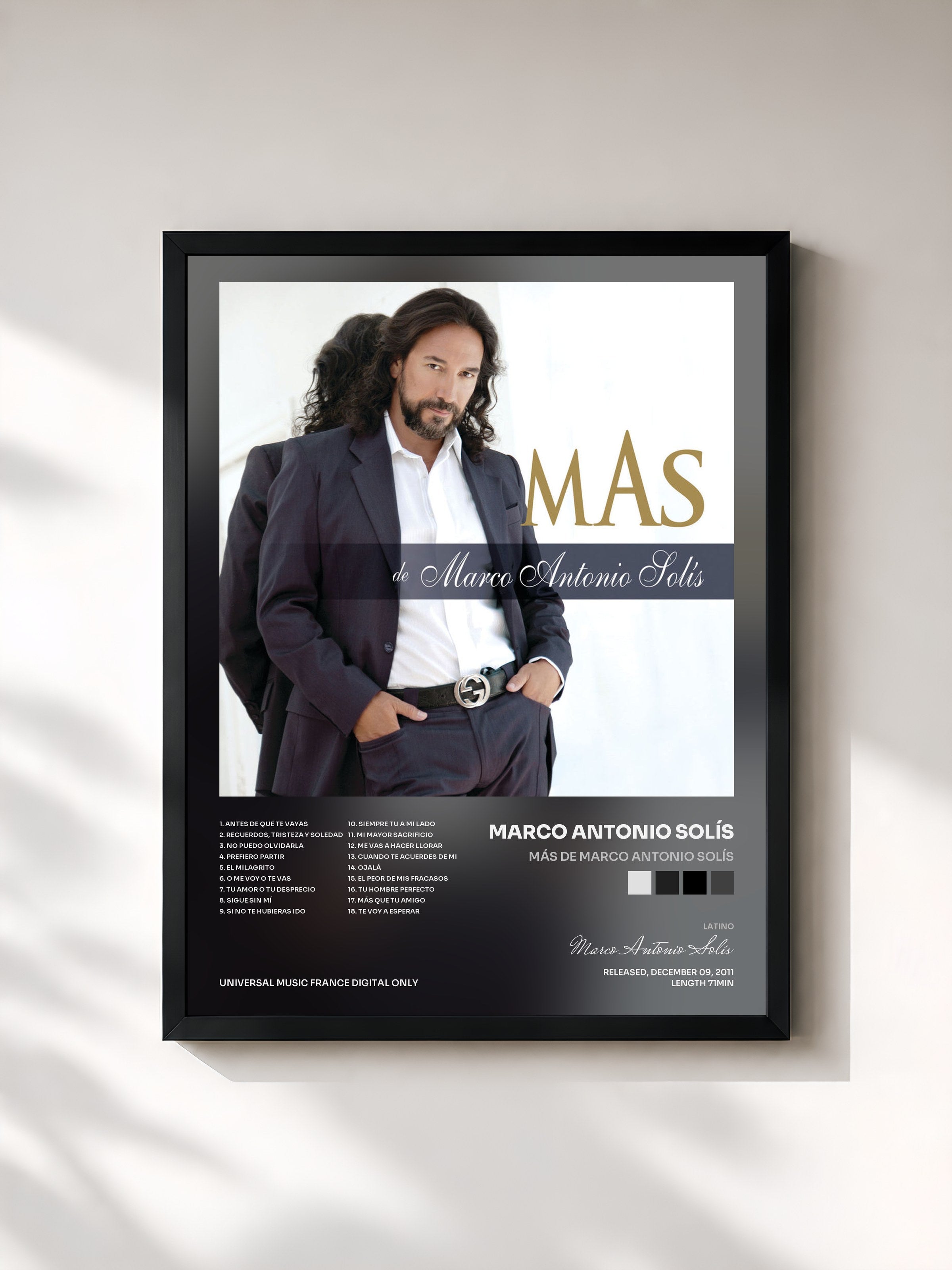 #noir Tableau de l'album Más De Marco Antonio Solís de Marco Antonio Solís, cadre noir, imprimé et encadré en France