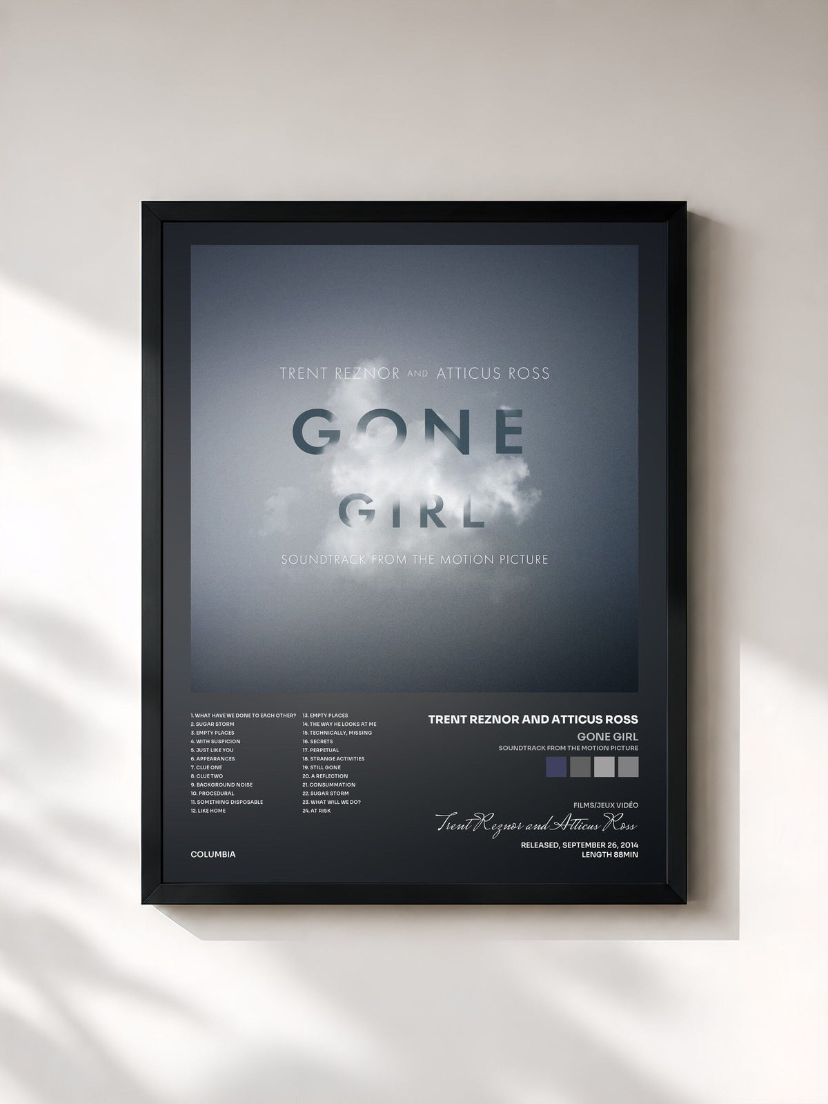 #noir Tableau de l'album Gone Girl (Soundtrack from the Motion Picture) de Trent Reznor and Atticus Ross, cadre noir, imprimé et encadré en France