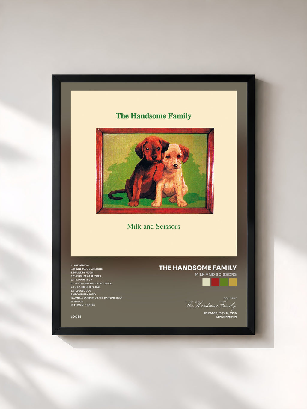 #noir Tableau de l'album Milk and Scissors de The Handsome Family, cadre noir, imprimé et encadré en France