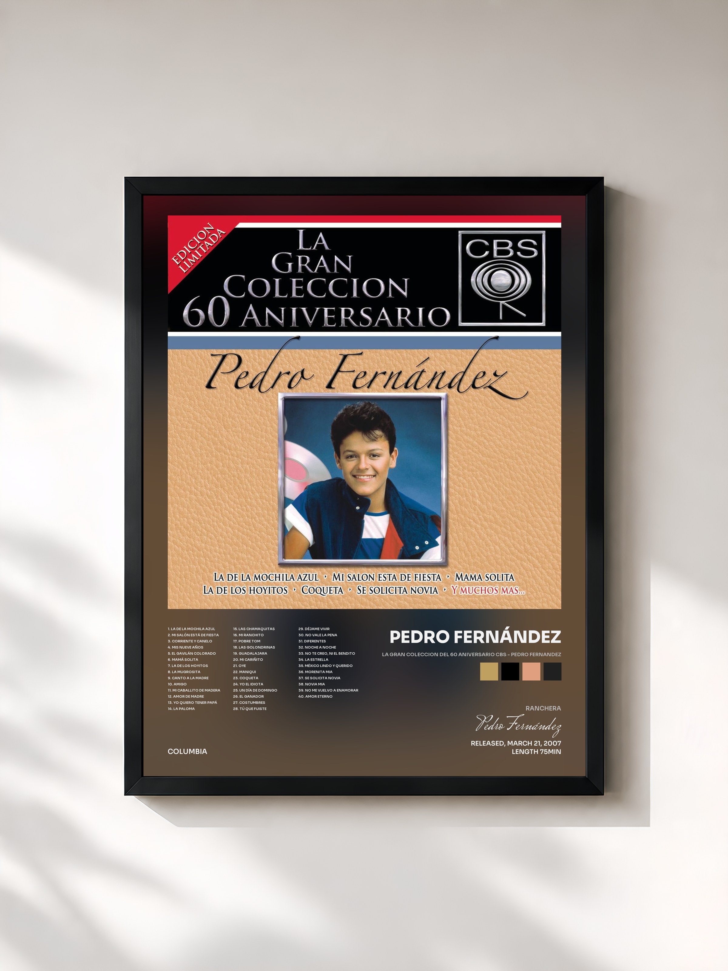 #noir Tableau de l'album La Gran Coleccion Del 60 Aniversario CBS - Pedro Fernandez de Pedro Fernández, cadre noir, imprimé et encadré en France
