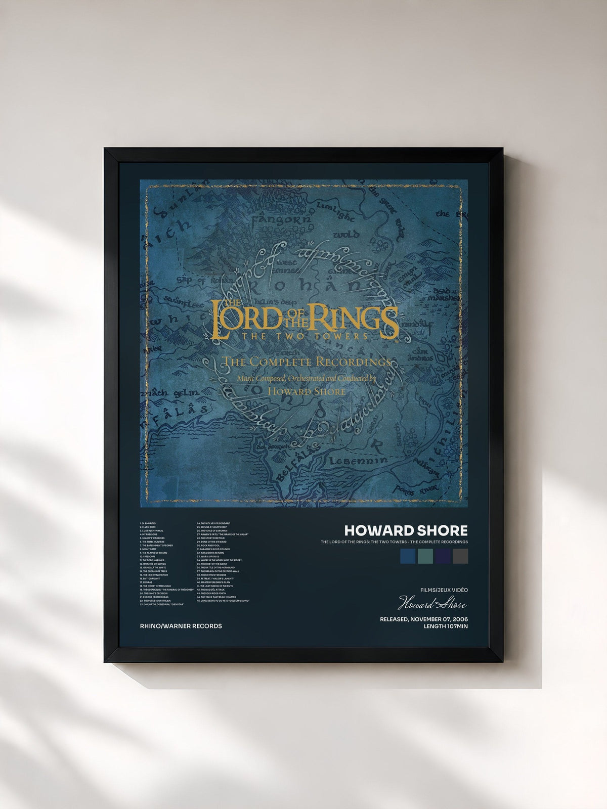 #noir Tableau de l'album The Lord of the Rings: The Two Towers - the Complete Recordings de Howard Shore, cadre noir, imprimé et encadré en France