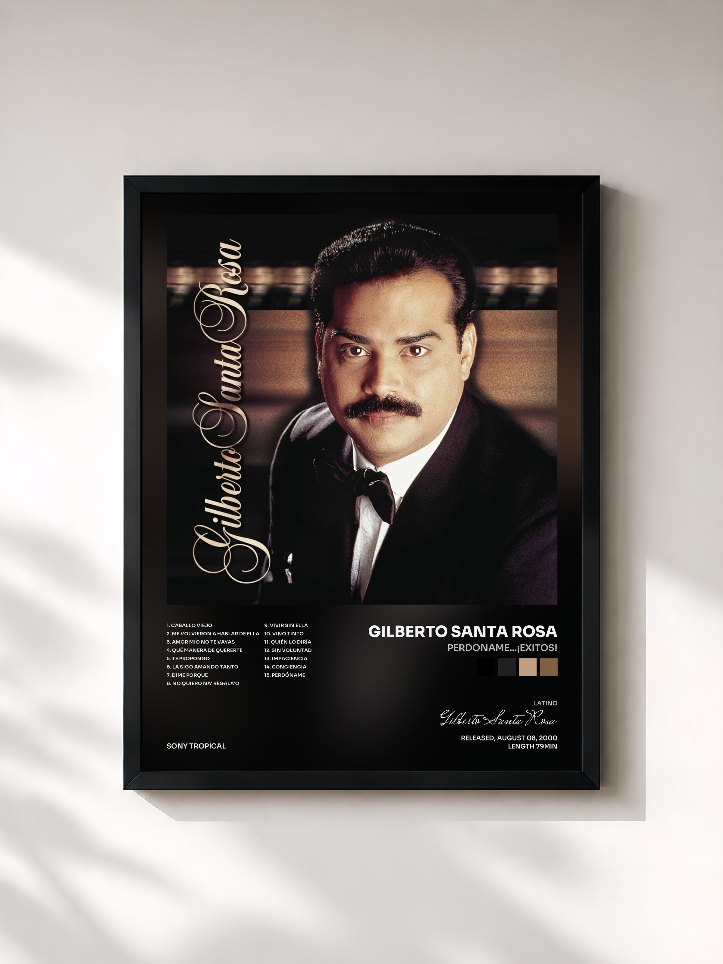 #noir Tableau de l'album Perdoname...¡Exitos! de Gilberto Santa Rosa, cadre noir, imprimé et encadré en France