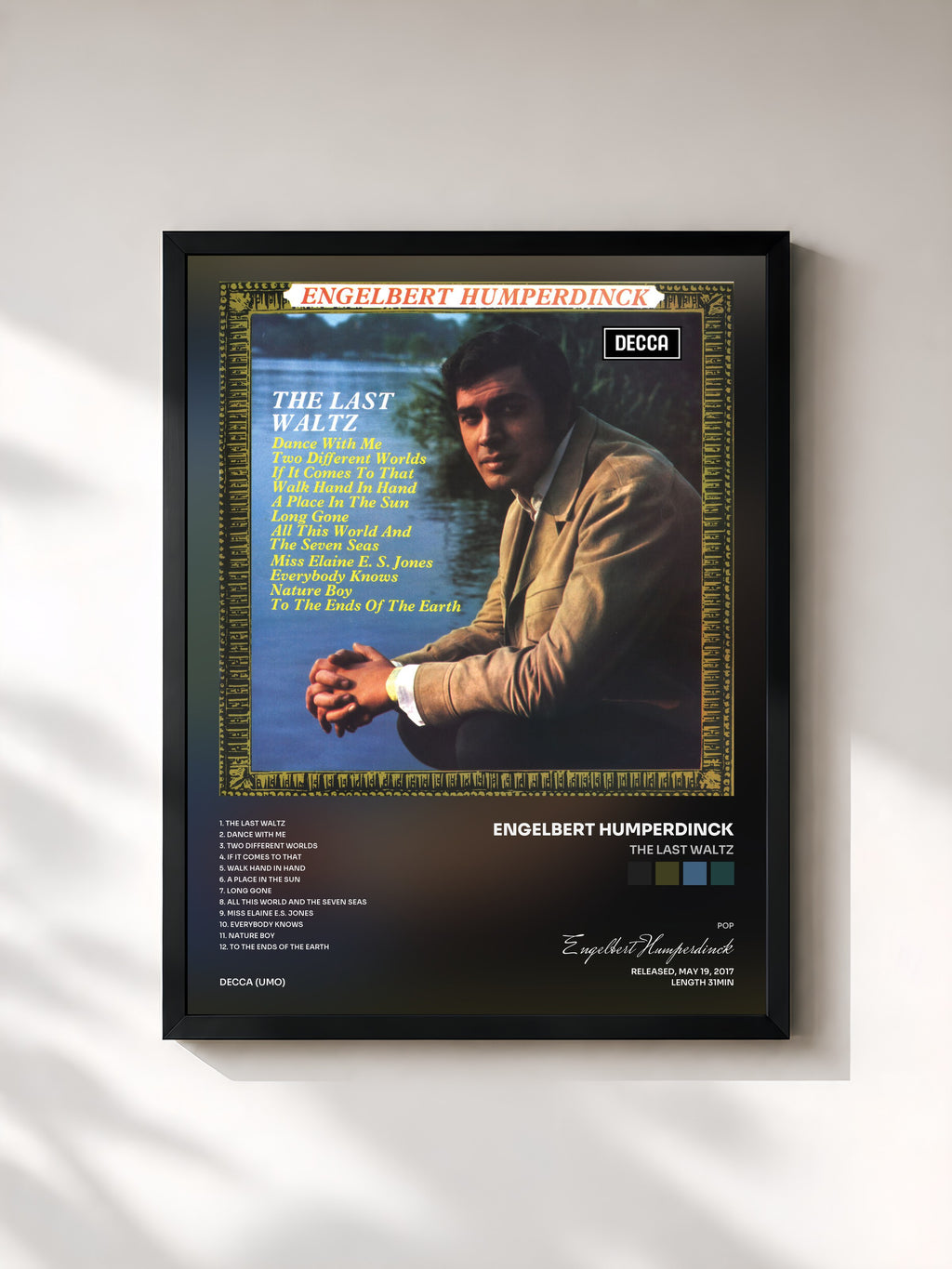 #noir Tableau de l'album The Last Waltz de Engelbert Humperdinck, cadre noir, imprimé et encadré en France
