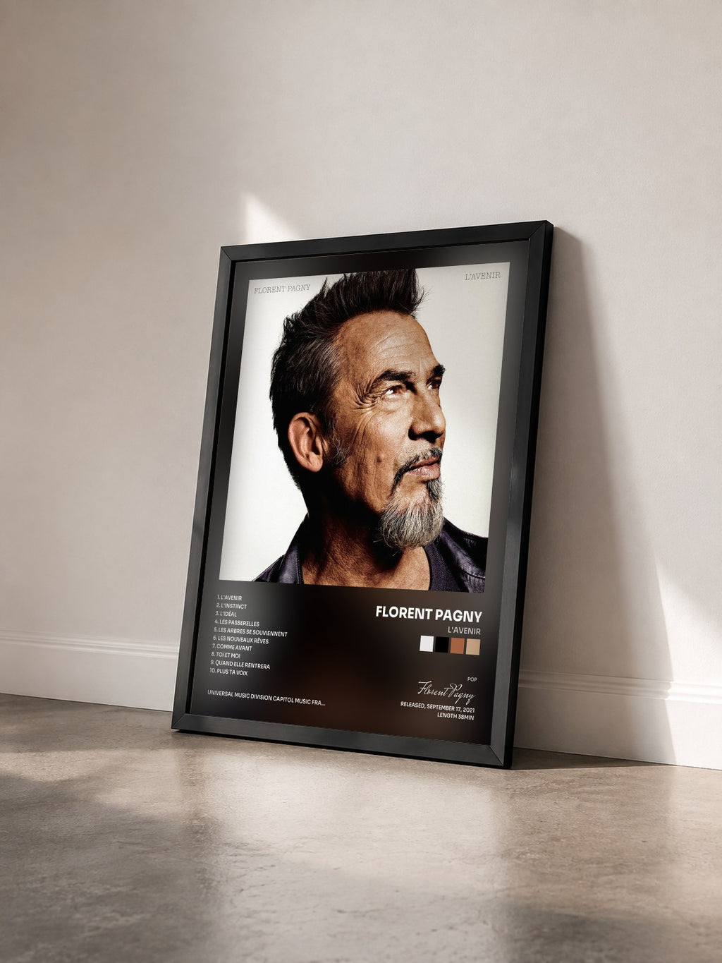 #noir L'avenir di Florent Pagny in stampa incorniciata vista di tre quarti, cornice nera