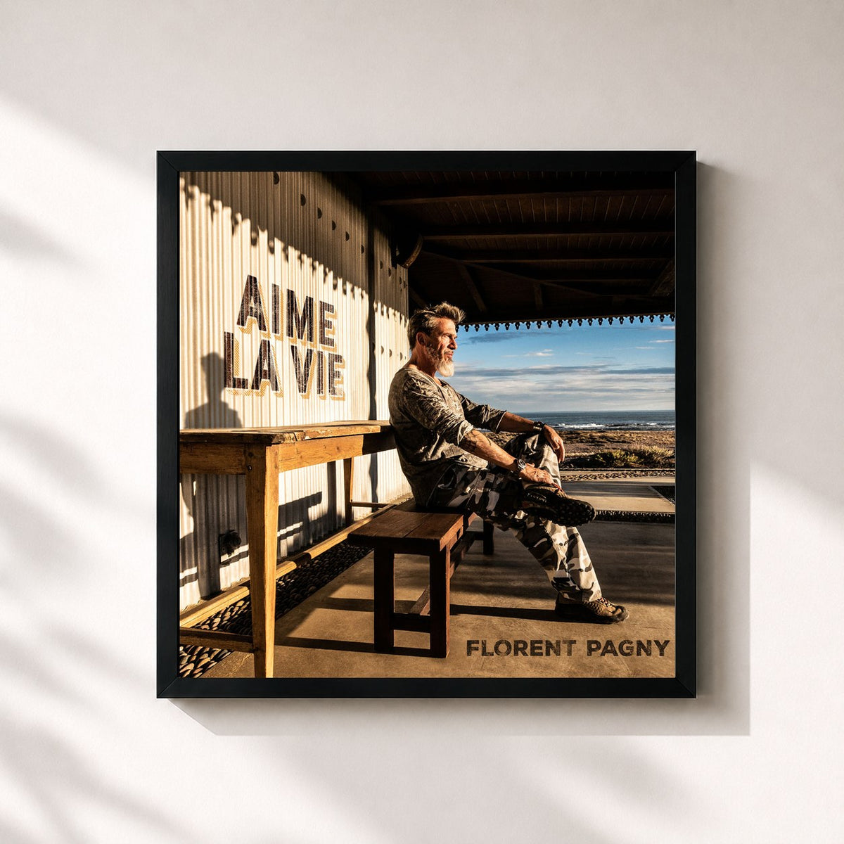 #noir Tableau carré de l'album Aime la vie de Florent Pagny, cadre noir 32x32 cm