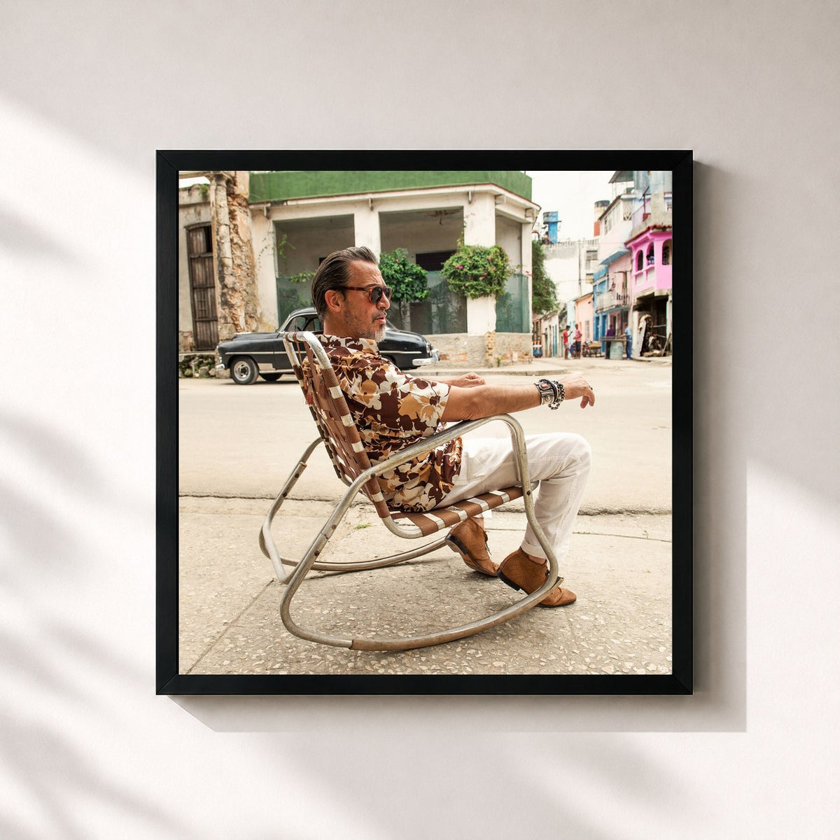 #noir Tableau carré de l'album Habana de Florent Pagny, cadre noir 32x32 cm