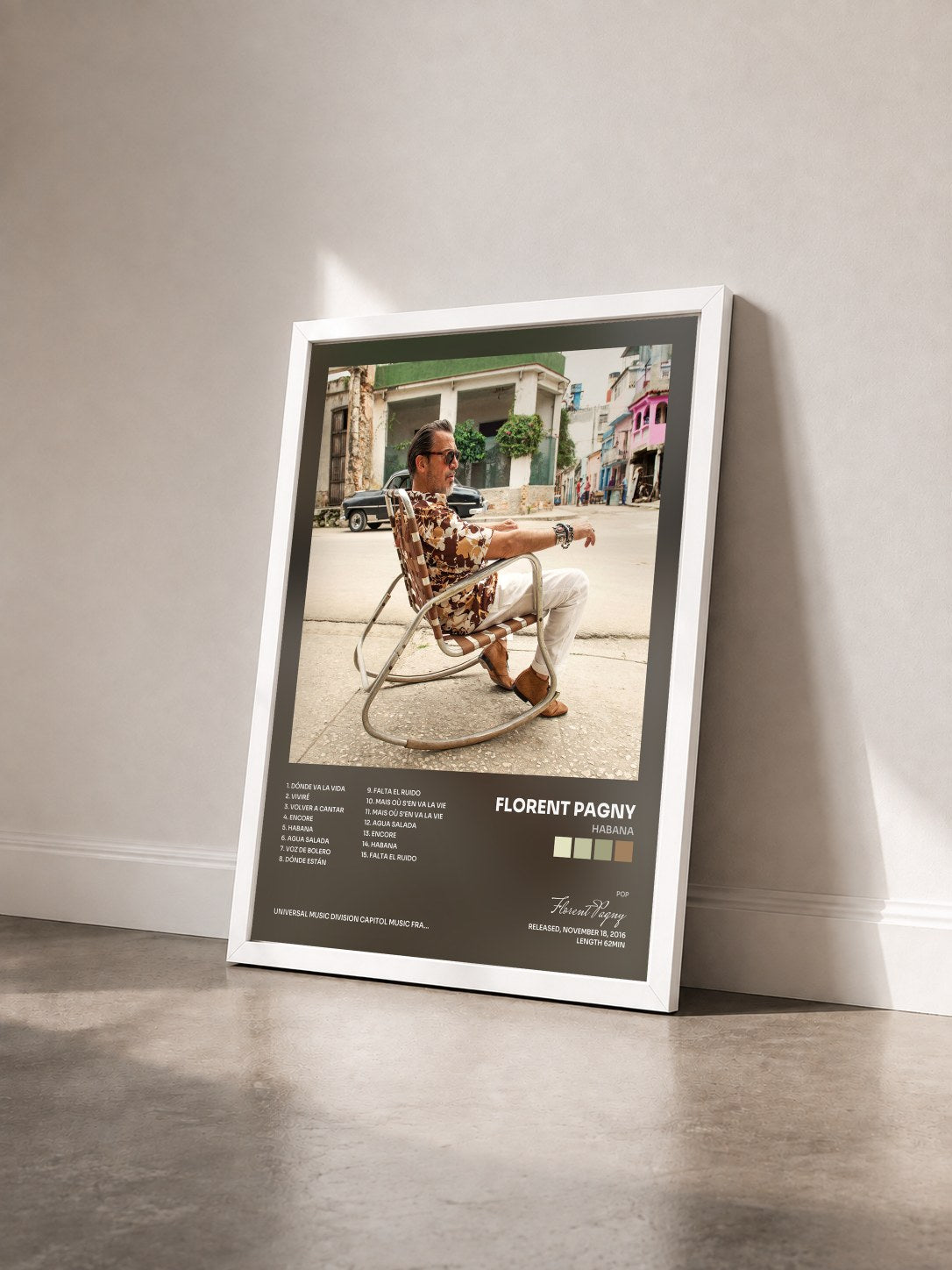 #blanc Tableau de l'album Habana de Florent Pagny vu de trois quarts, cadre blanc