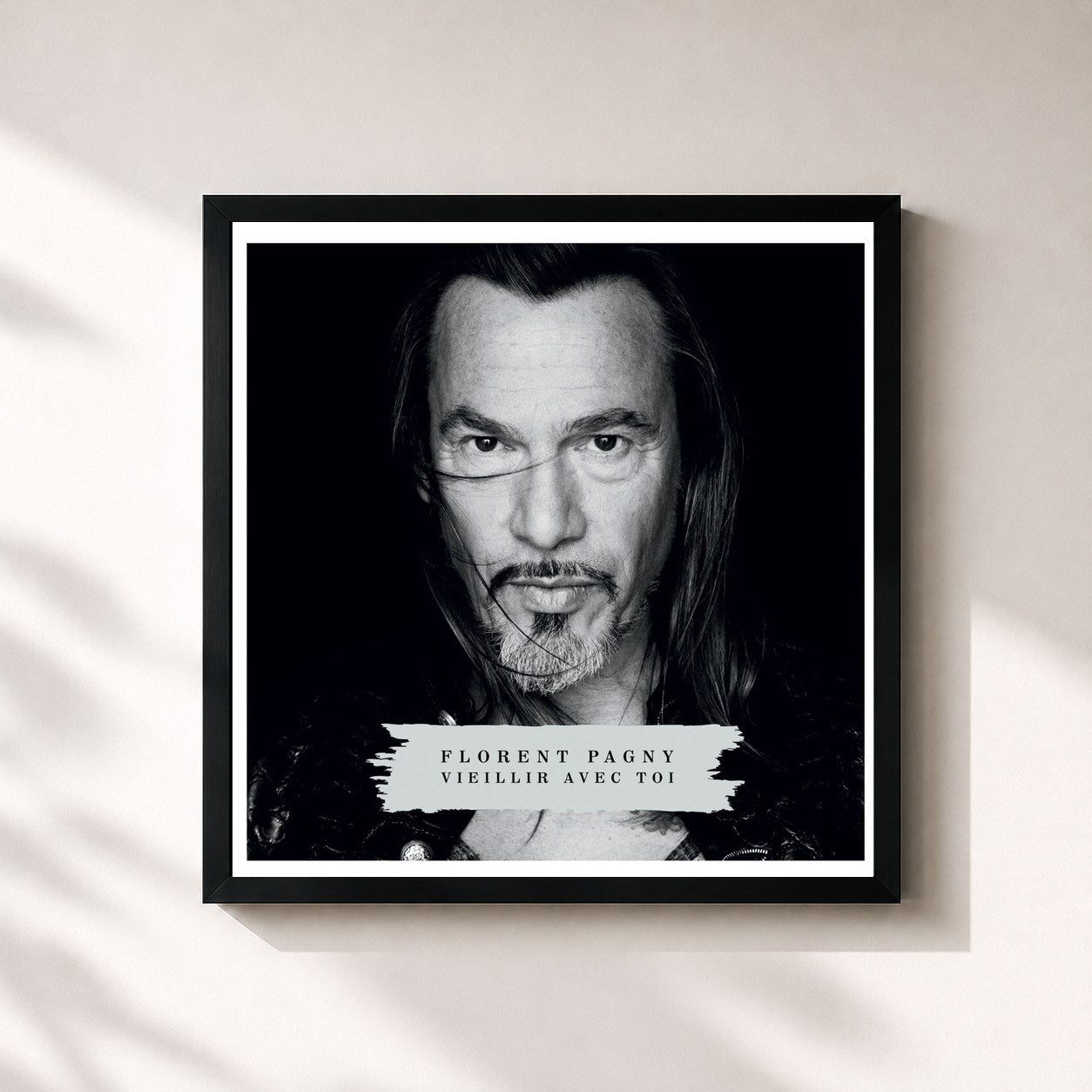 #noir Tableau carré de l'album Vieillir Avec Toi (Deluxe Version) de Florent Pagny, cadre noir 32x32 cm