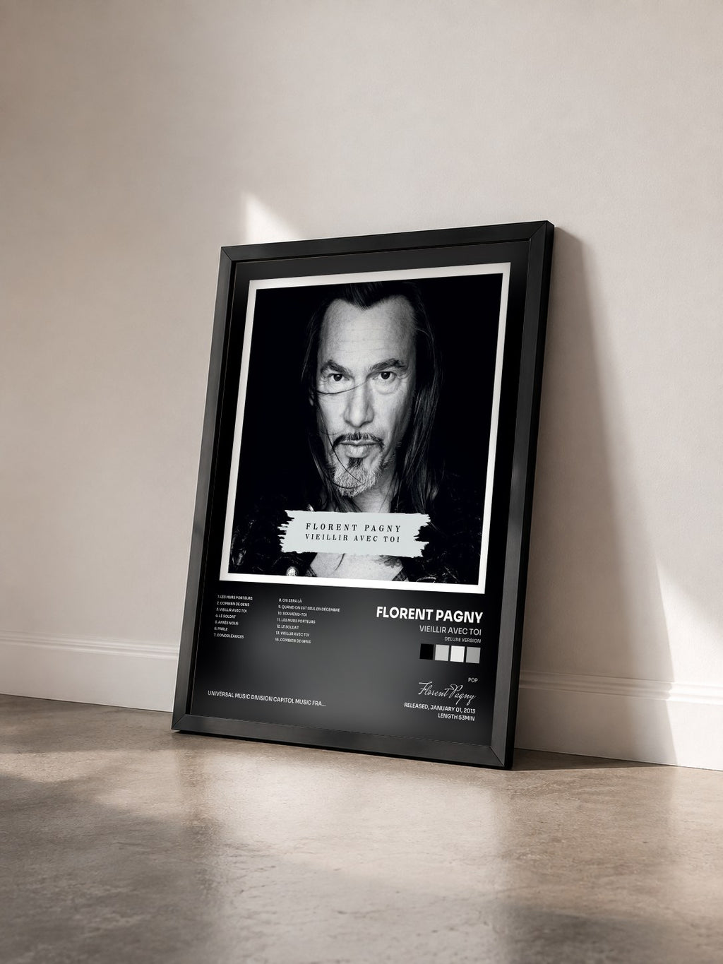 #noir Vieillir Avec Toi (Deluxe Version) di Florent Pagny in stampa incorniciata vista di tre quarti, cornice nera