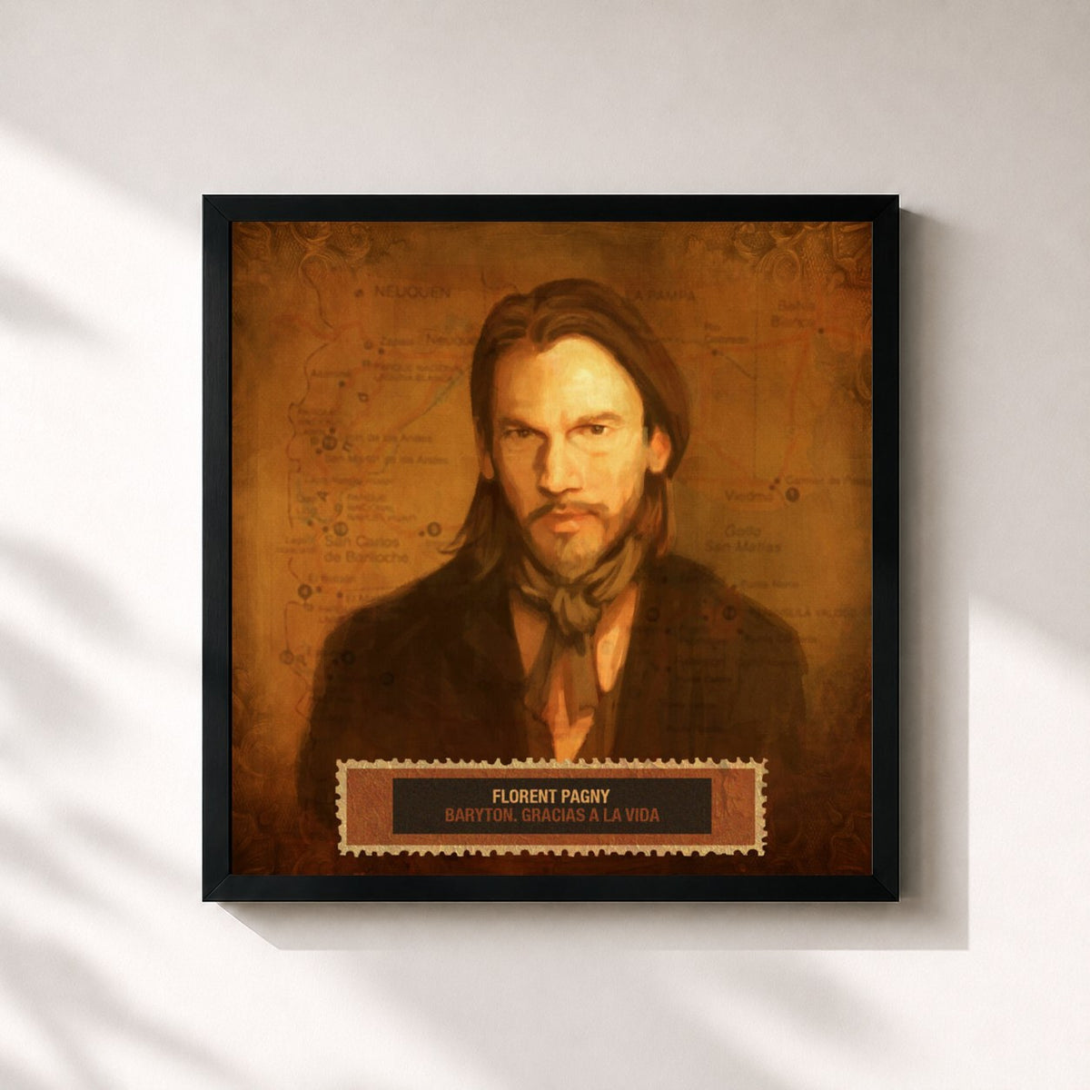 #noir Tableau carré de l'album Baryton, Gracias A La Vida de Florent Pagny, cadre noir 32x32 cm
