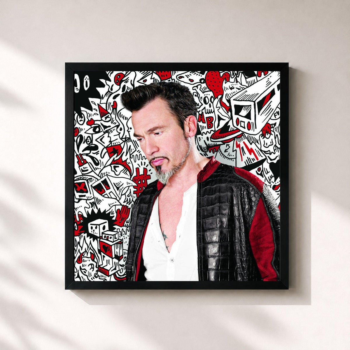 #noir Tableau carré de l'album Tout & Son Contraire de Florent Pagny, cadre noir 32x32 cm