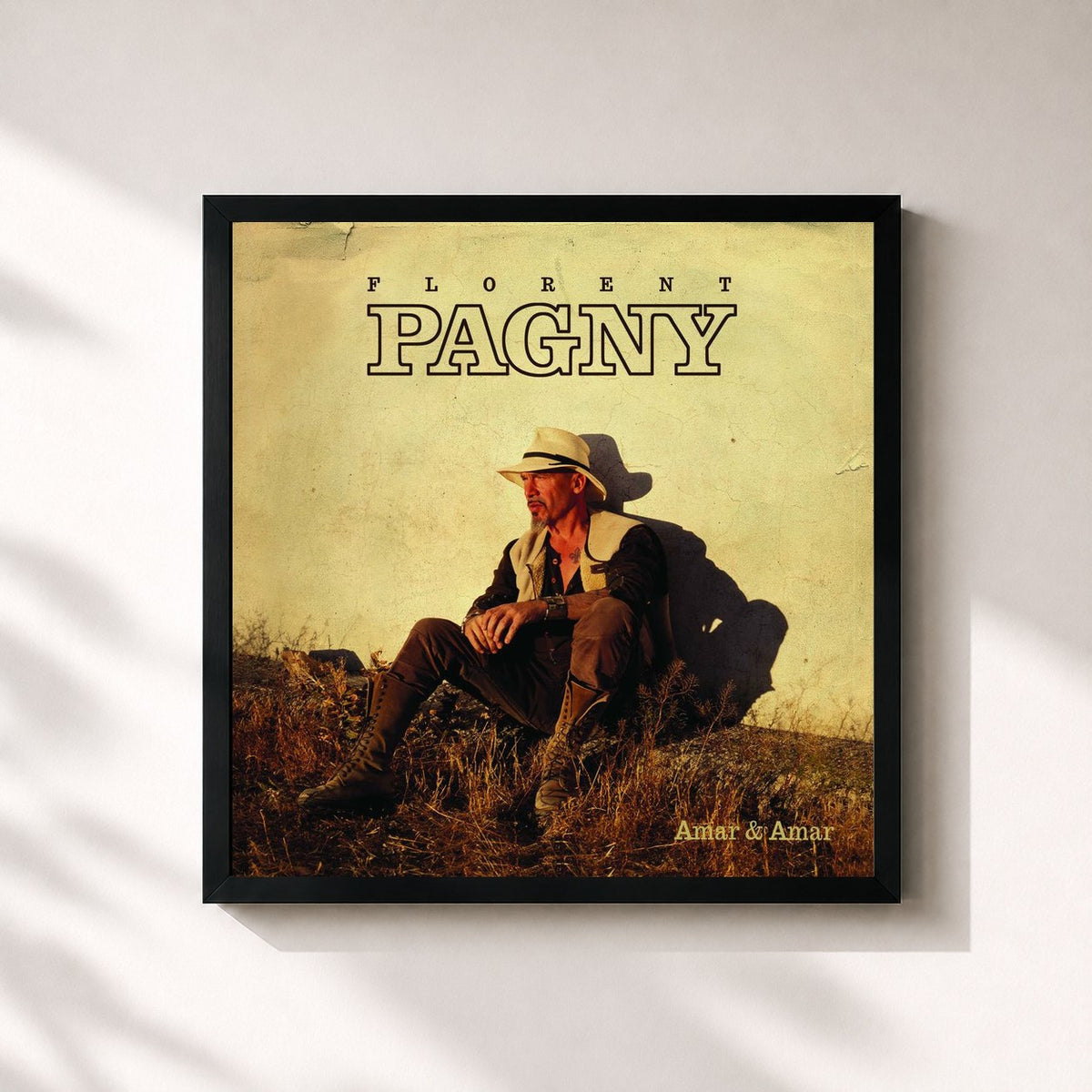 #noir Tableau carré de l'album Amar Y Amar de Florent Pagny, cadre noir 32x32 cm