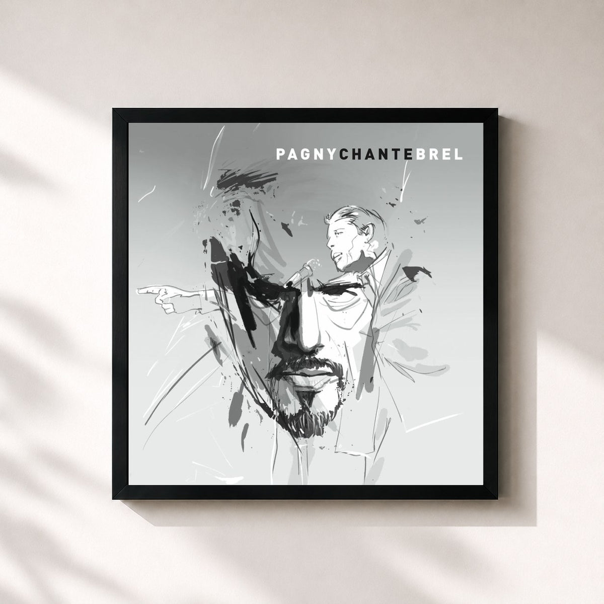 #noir Tableau carré de l'album Pagny Chante Brel de Florent Pagny, cadre noir 32x32 cm