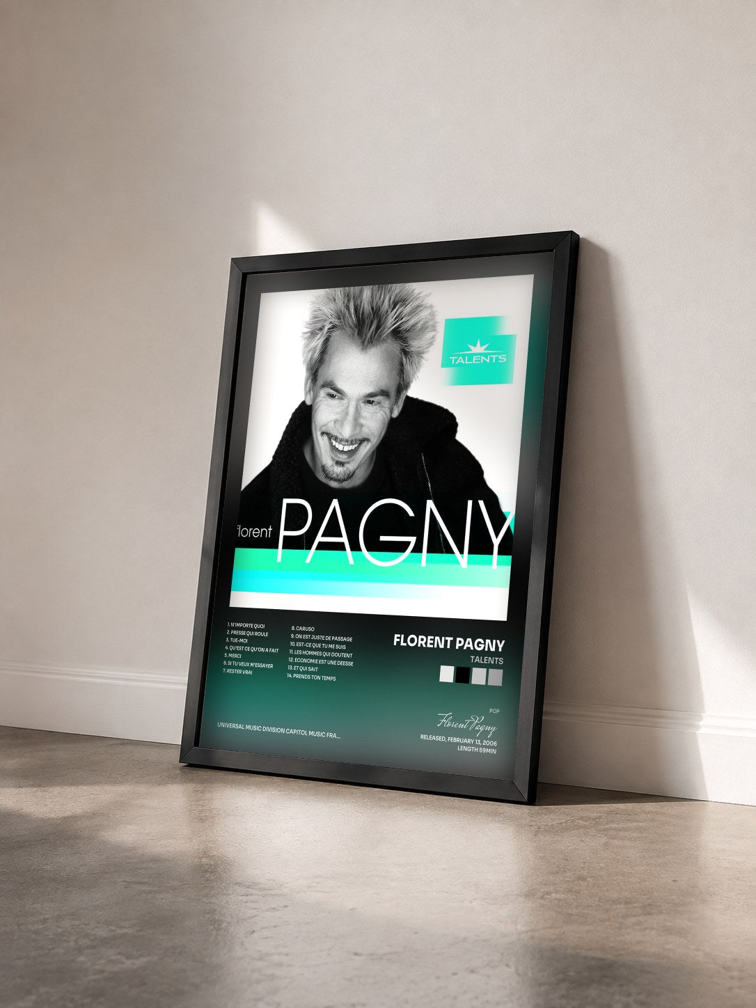 #noir Tableau de l'album Talents de Florent Pagny vu de trois quarts, cadre noir