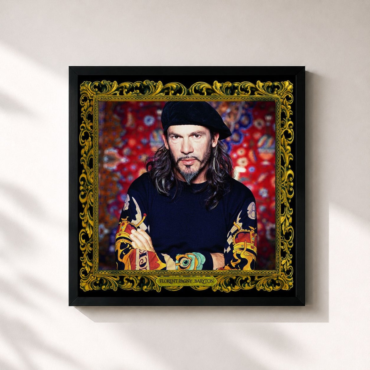 #noir Tableau carré de l'album Baryton de Florent Pagny, cadre noir 32x32 cm