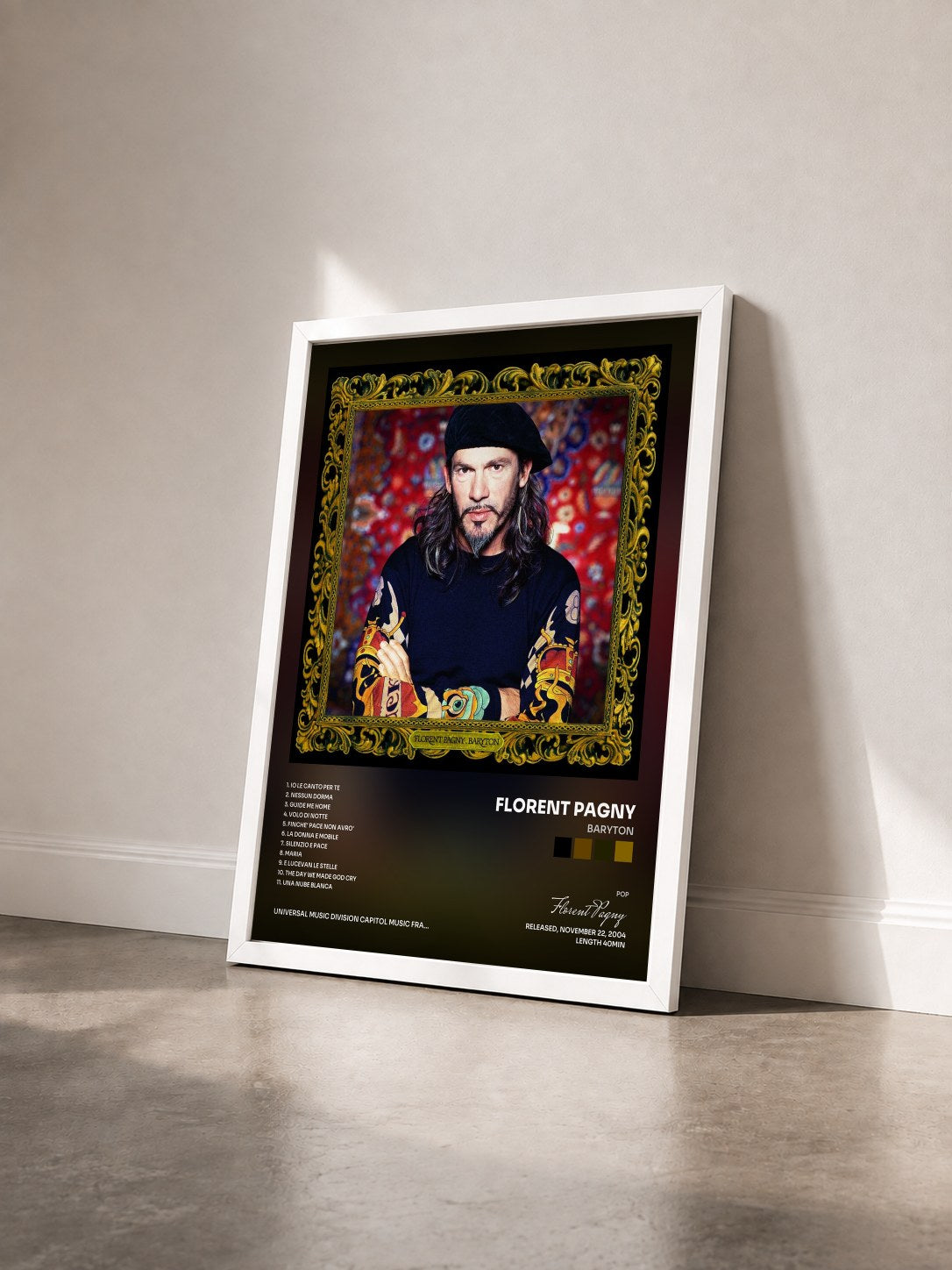 #blanc Tableau de l'album Baryton de Florent Pagny vu de trois quarts, cadre blanc