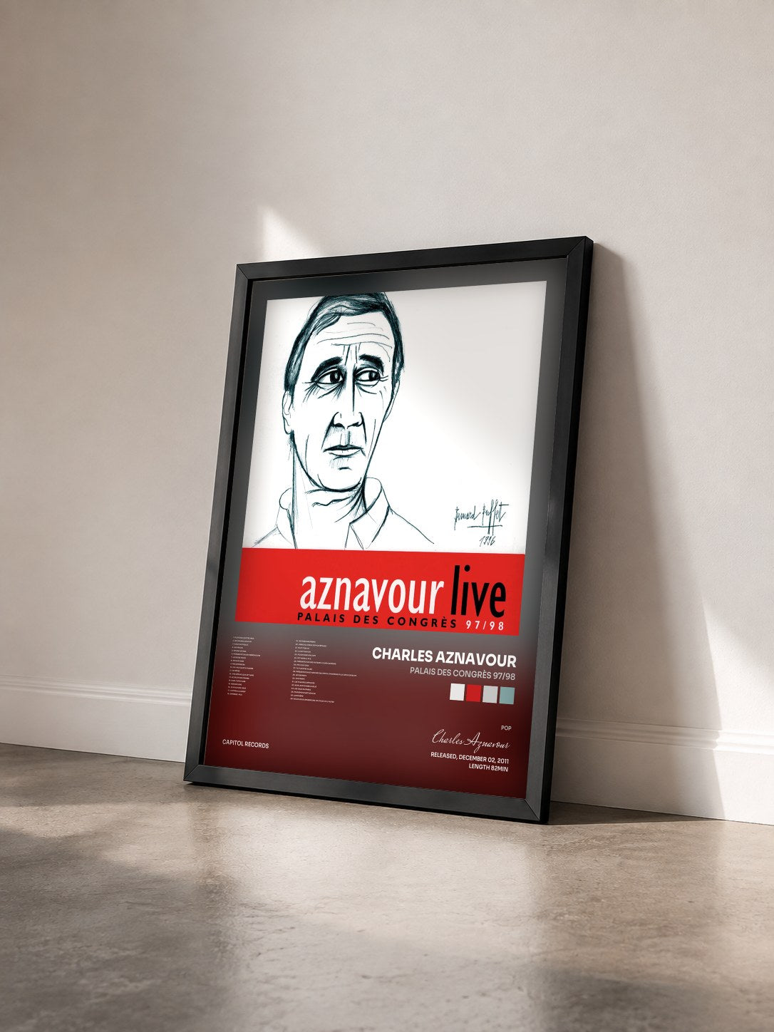 #noir Tableau de l'album Palais des Congrès 97/98 de Charles Aznavour vu de trois quarts, cadre noir