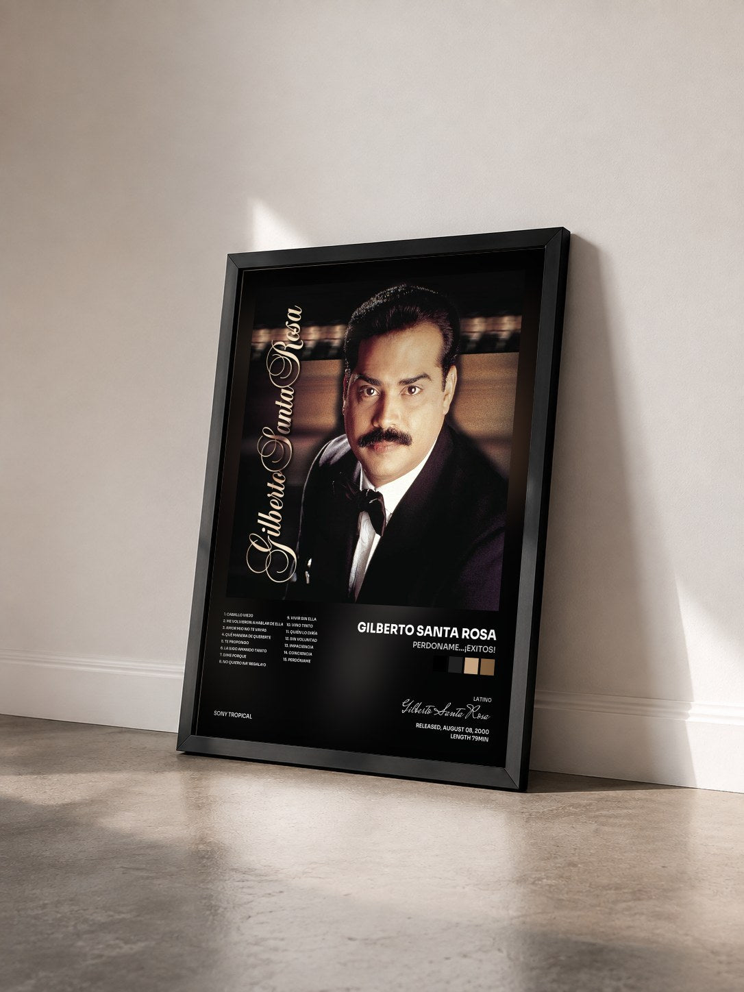#noir Tableau de l'album Perdoname...¡Exitos! de Gilberto Santa Rosa vu de trois quarts, cadre noir