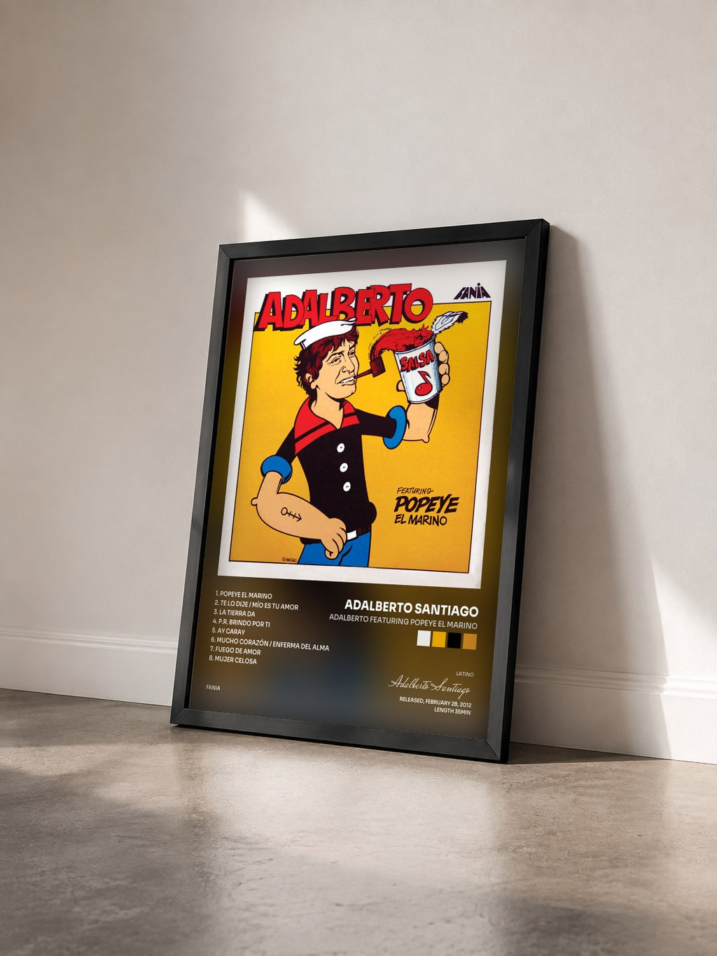 #noir Tableau de l'album Adalberto Featuring Popeye El Marino de Adalberto Santiago vu de trois quarts, cadre noir