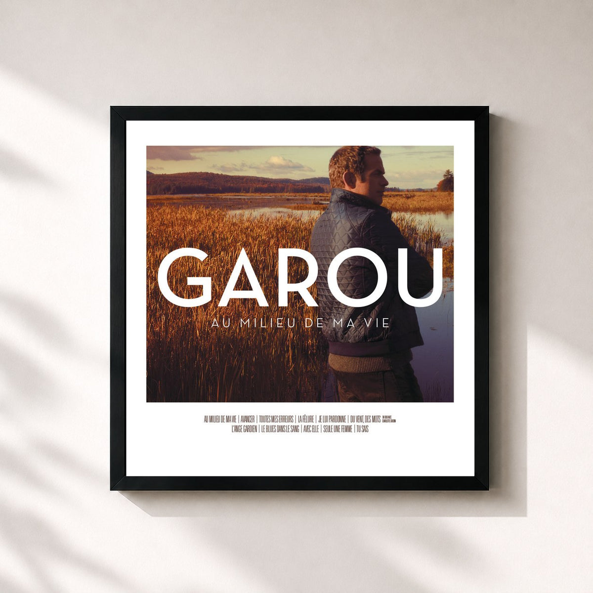 #noir Au Milieu De Ma Vie by Garou as a square framed art print, black 32x32 cm frame