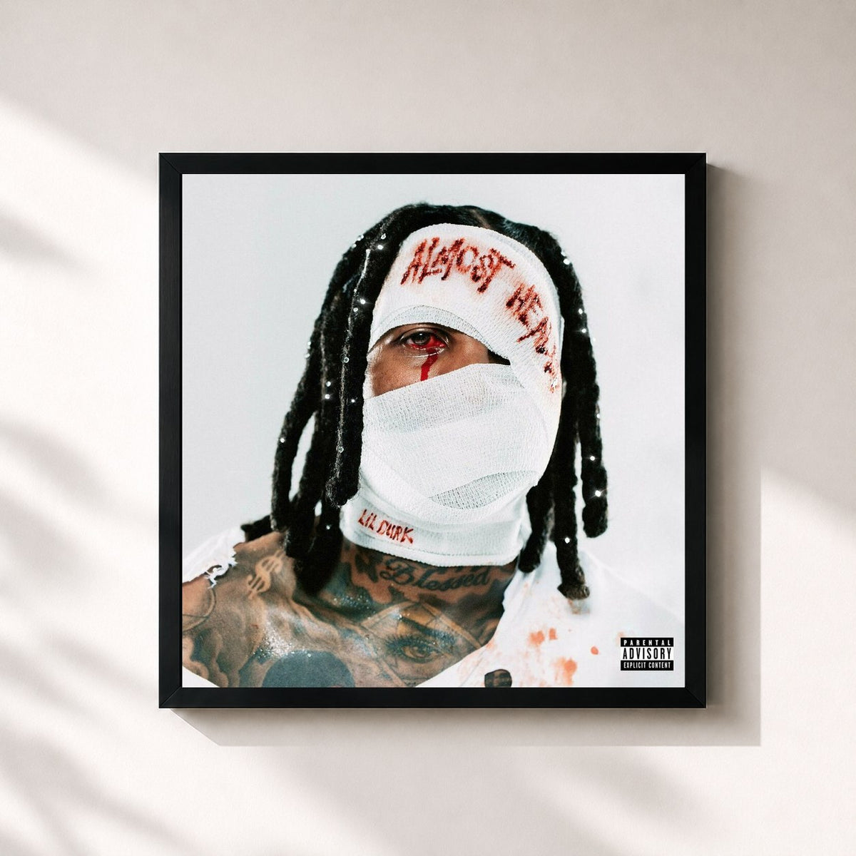 #noir Tableau carré de l'album Almost Healed de Lil Durk, cadre noir 32x32 cm