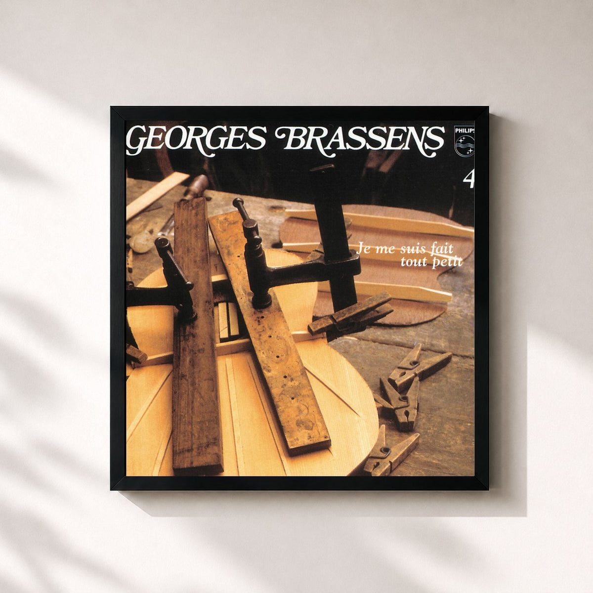 #noir Tableau carré de l'album Je Me Suis Fait Tout Petit-Volume 4 de Georges Brassens, cadre noir 32x32 cm