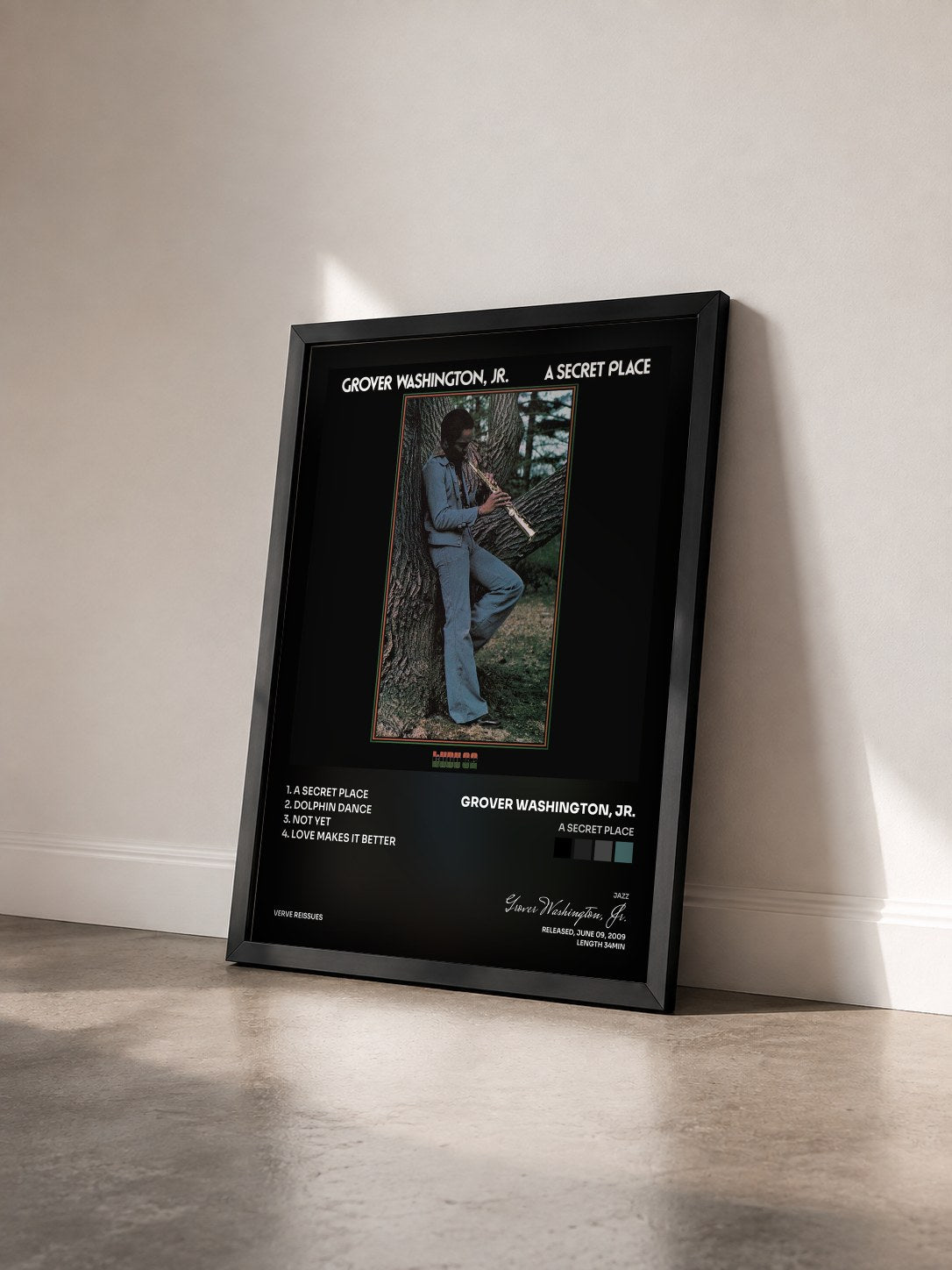 #noir Tableau de l'album A Secret Place de Grover Washington, Jr. vu de trois quarts, cadre noir