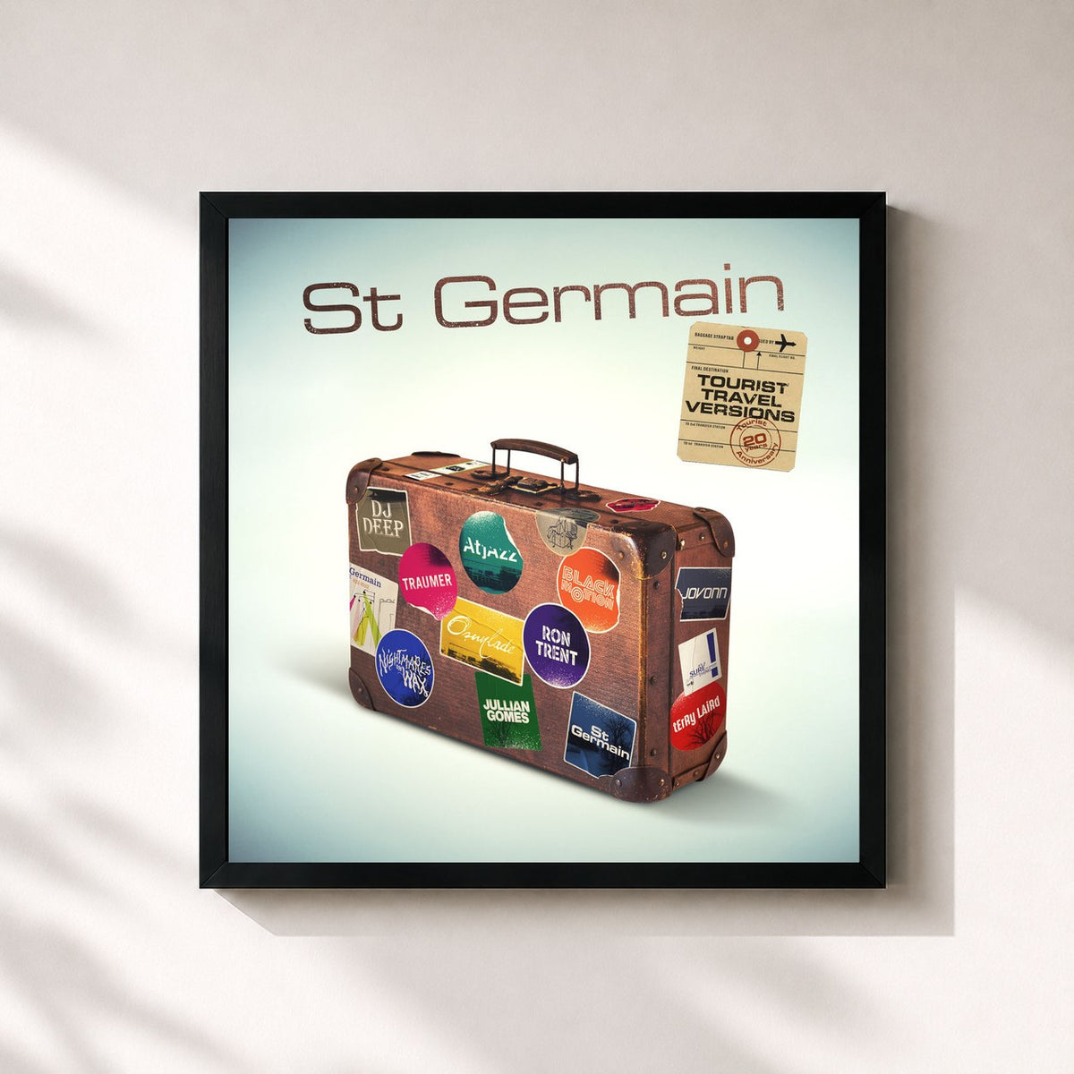 #noir Tableau carré de l'album Tourist (Tourist 20th Anniversary Travel Versions) de St Germain, cadre noir 32x32 cm