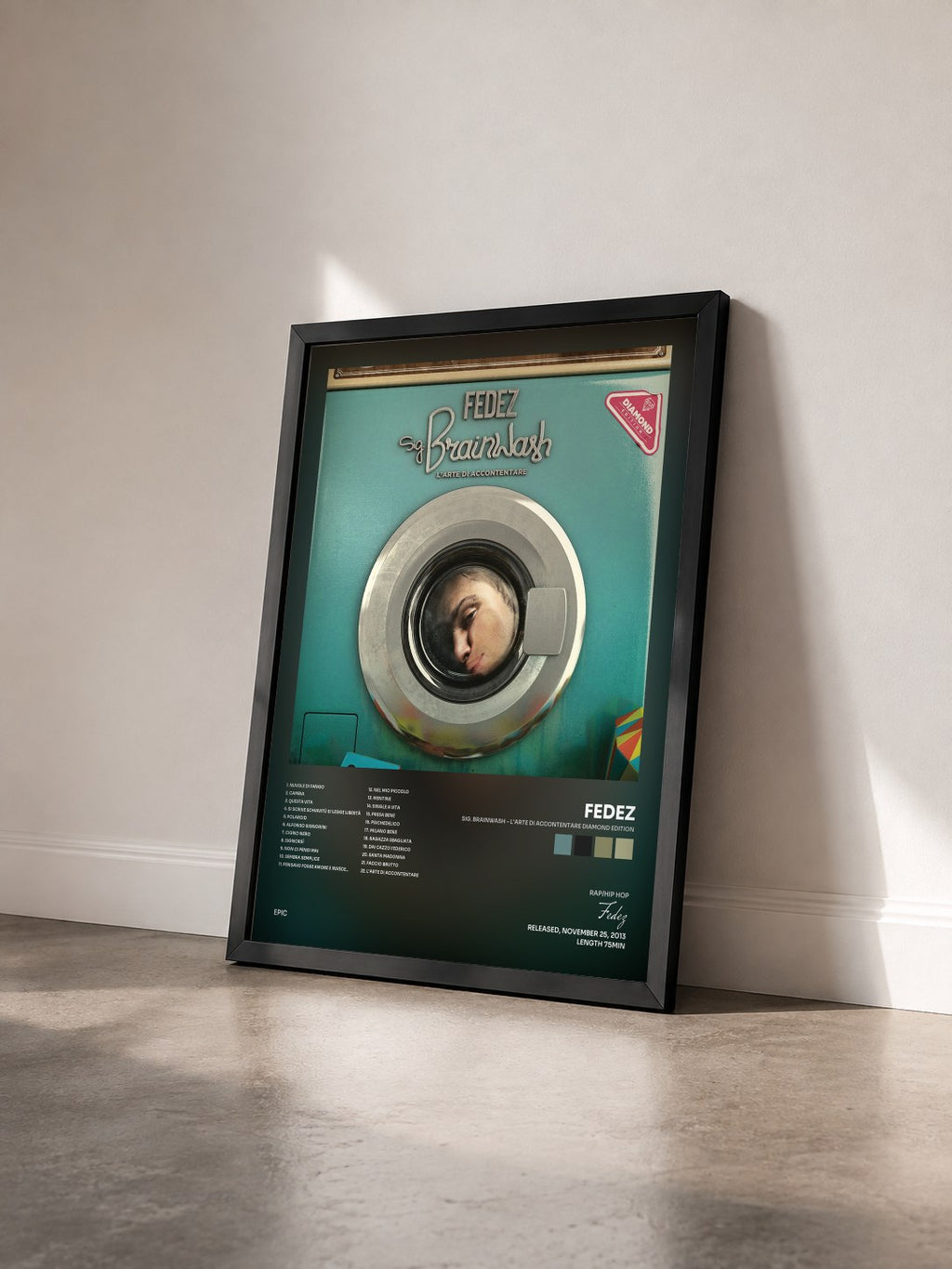 #noir Sig. Brainwash - L'arte di accontentare Diamond Edition di Fedez in stampa incorniciata vista di tre quarti, cornice nera