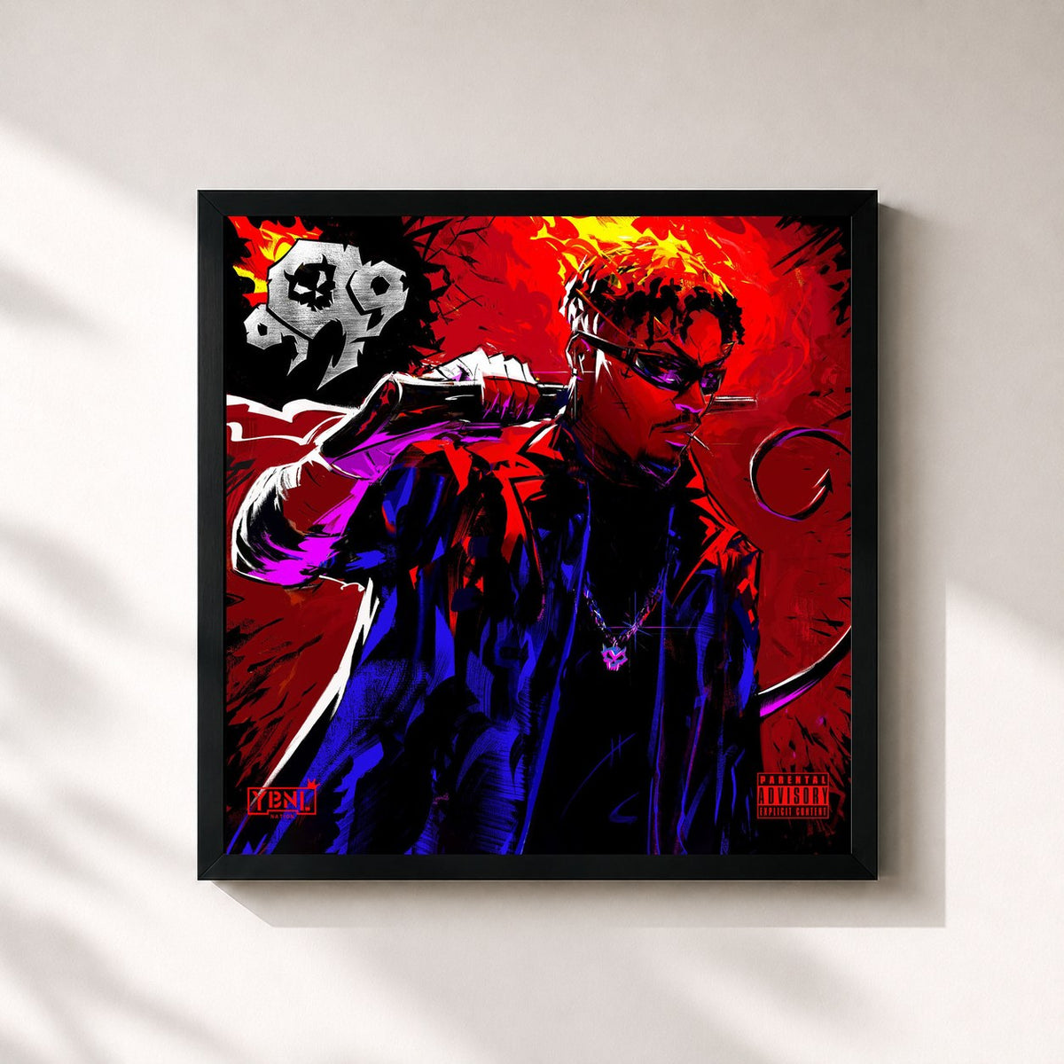 #noir Tableau carré de l'album 999 de Olamide, cadre noir 32x32 cm