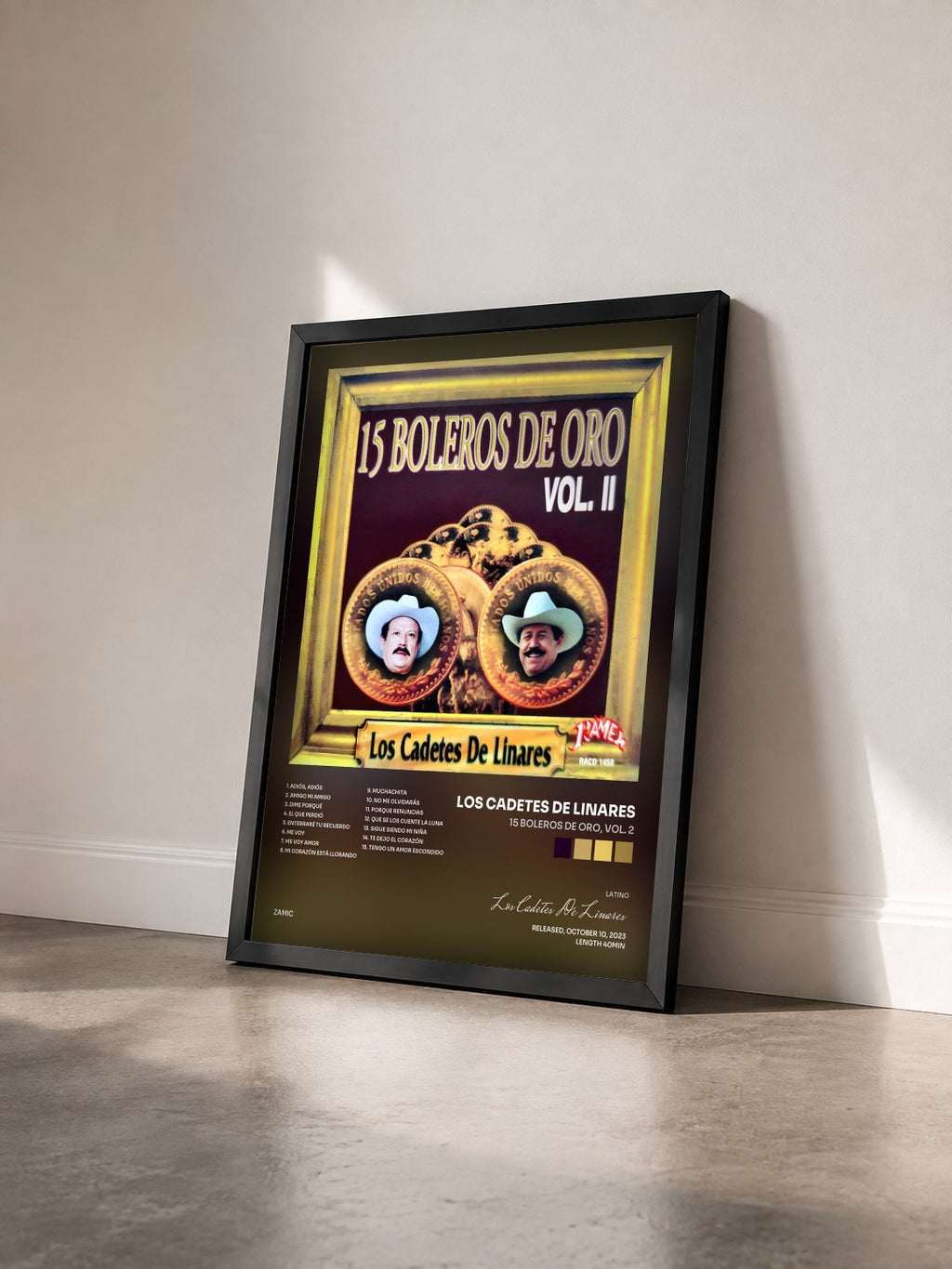 #noir 15 Boleros De Oro, Vol. 2 von Los Cadetes De Linares als gerahmter Kunstdruck von schräg gesehen, schwarzer Rahmen