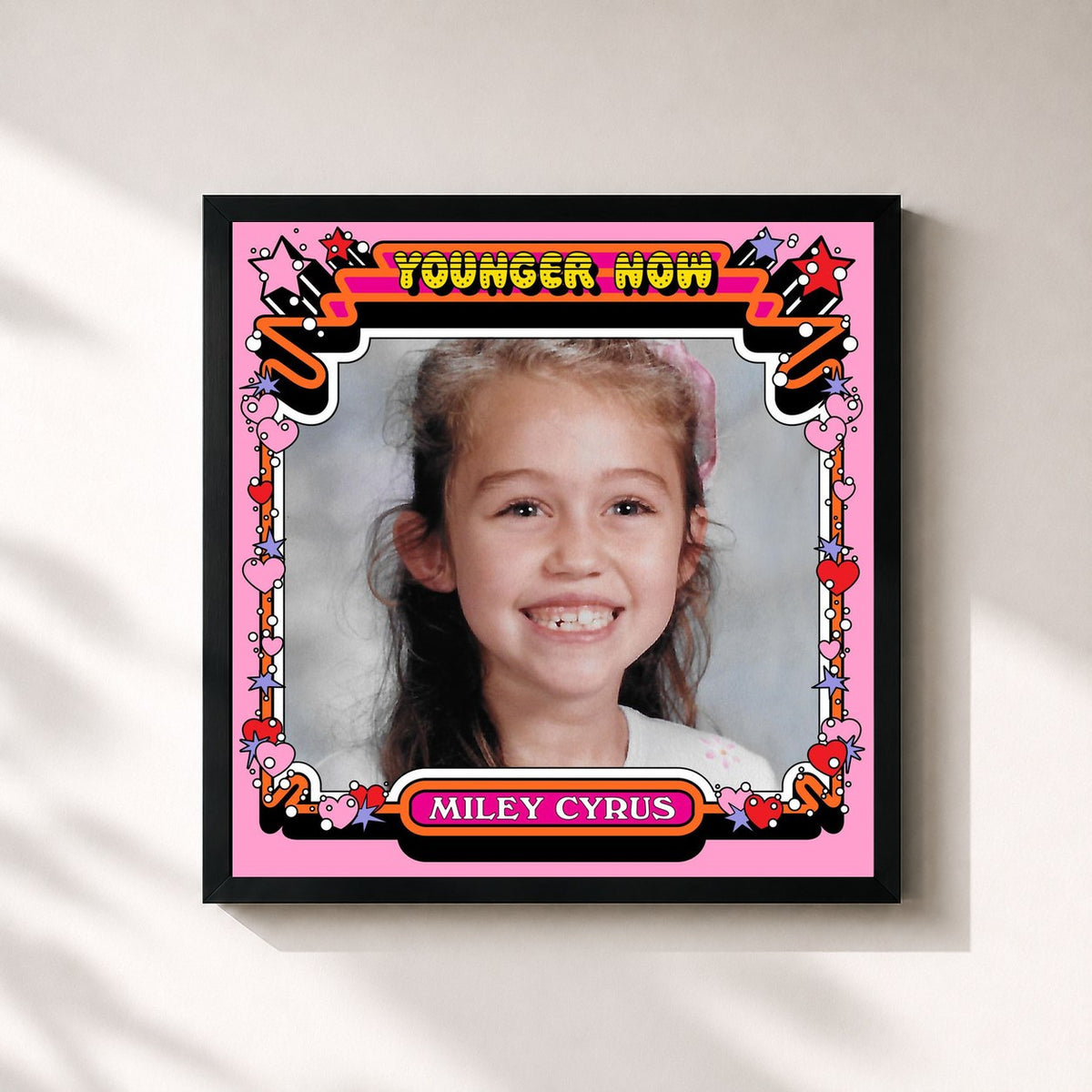 #noir Tableau carré de l'album Younger Now (The Remixes) de Miley Cyrus, cadre noir 32x32 cm