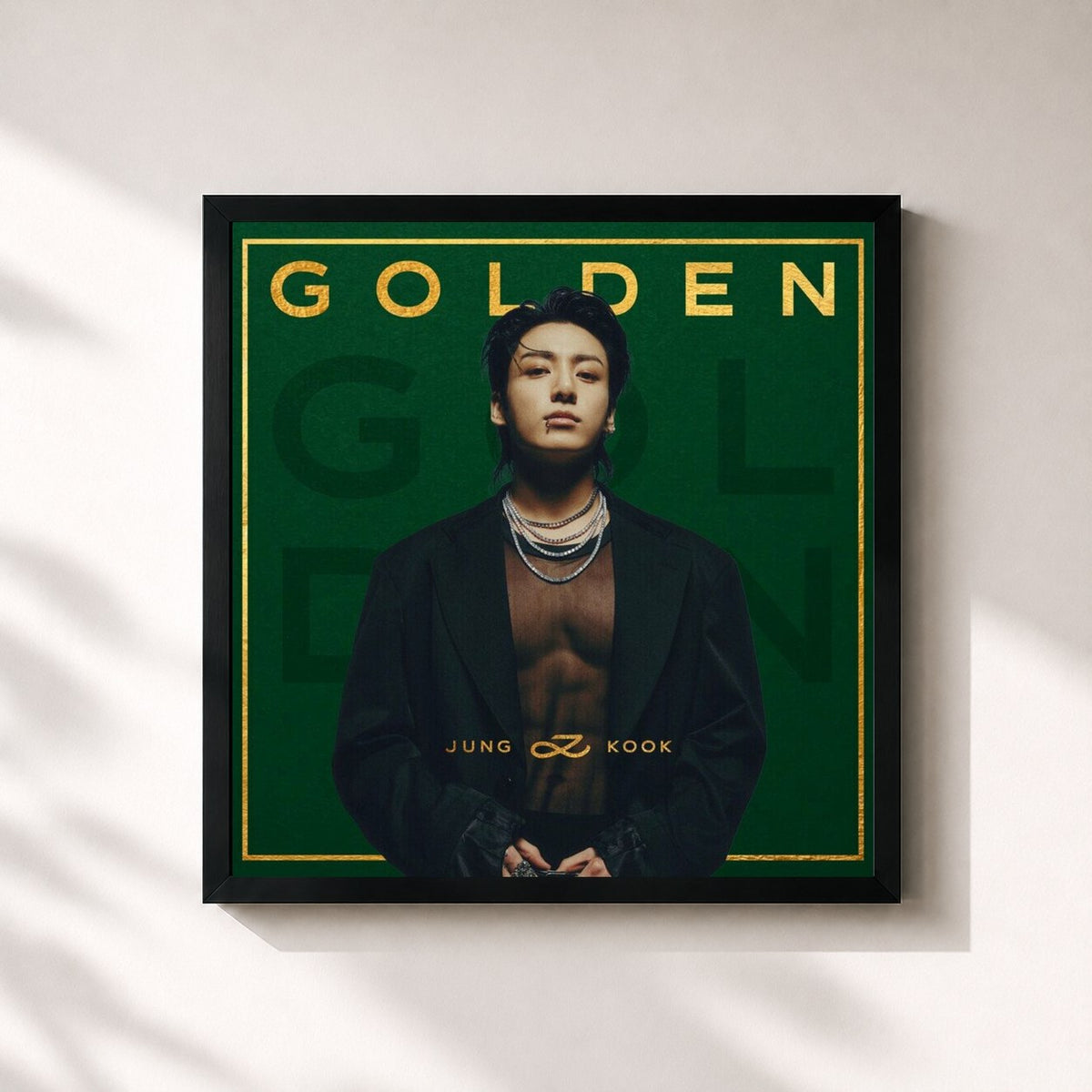 #noir Tableau carré de l'album GOLDEN de Jungkook, cadre noir 32x32 cm