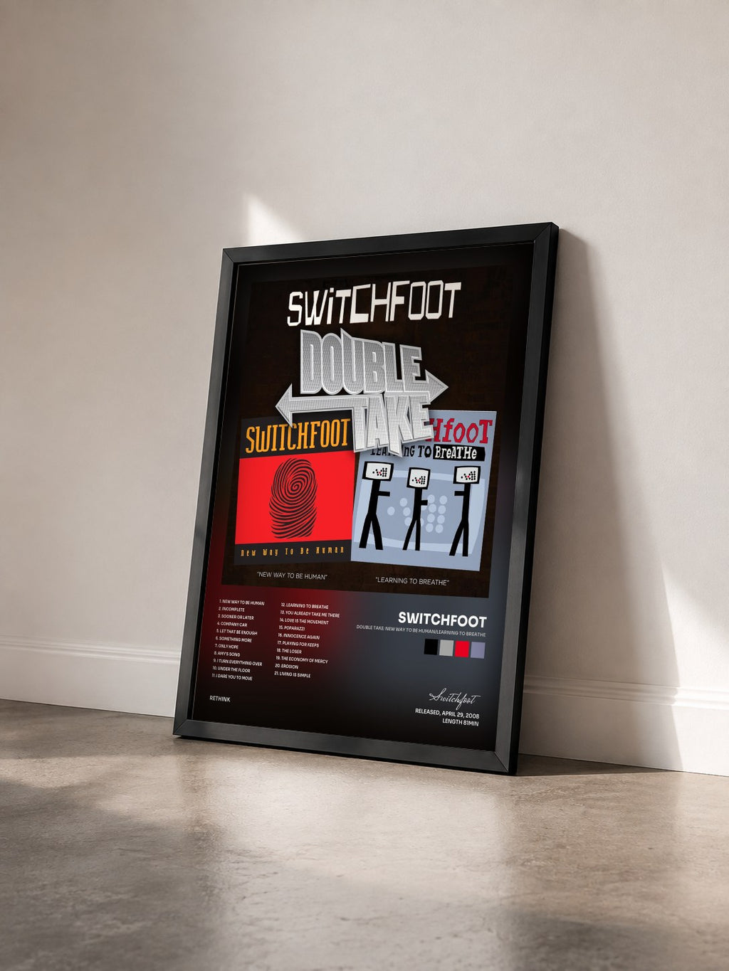 #noir Tableau de l'album Double Take: New Way To Be Human/Learning To Breathe de Switchfoot vu de trois quarts, cadre noir