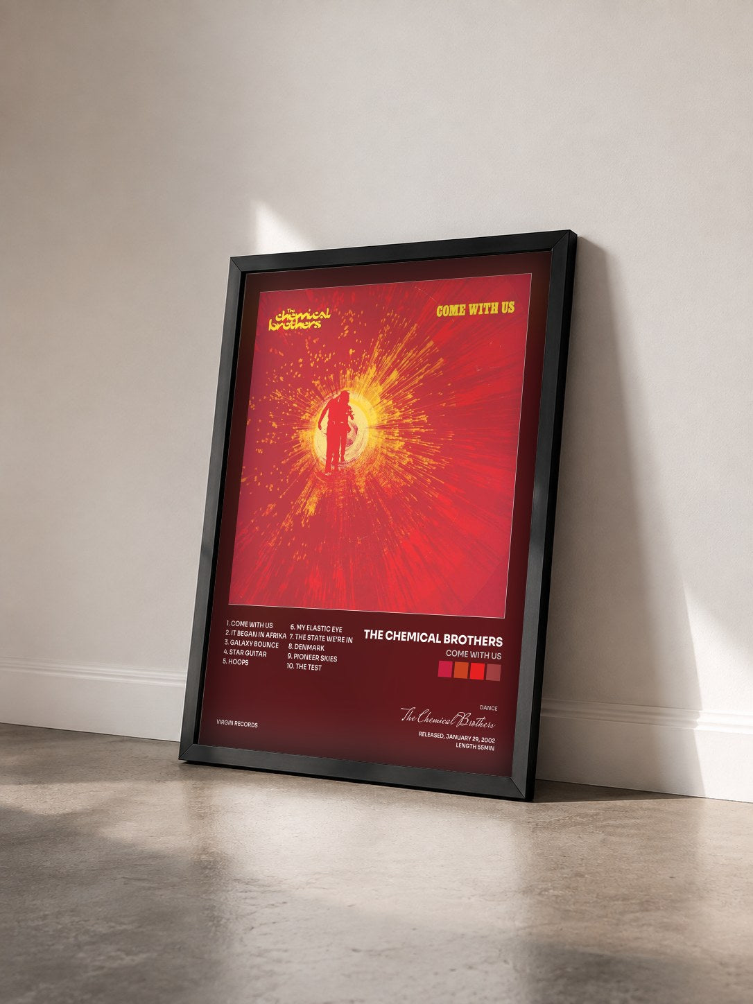#noir Tableau de l'album Come With Us de The Chemical Brothers vu de trois quarts, cadre noir