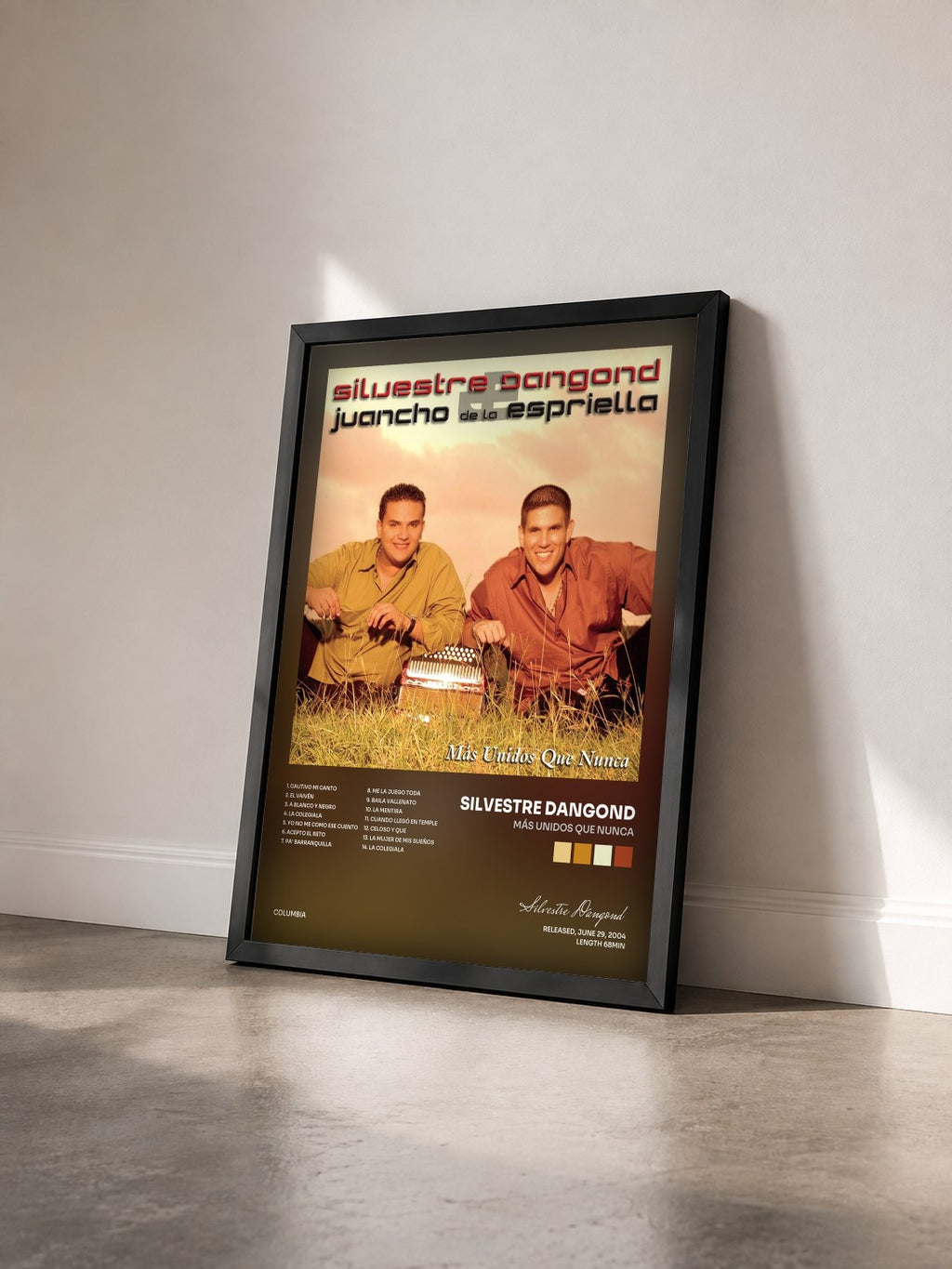 #noir Tableau de l'album Más Unidos Que Nunca de Silvestre Dangond vu de trois quarts, cadre noir