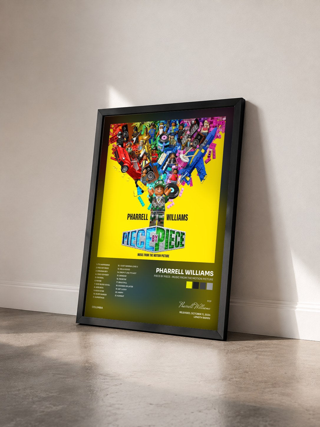#noir Tableau de l'album Piece By Piece - Music from the Motion Picture de Pharrell Williams vu de trois quarts, cadre noir