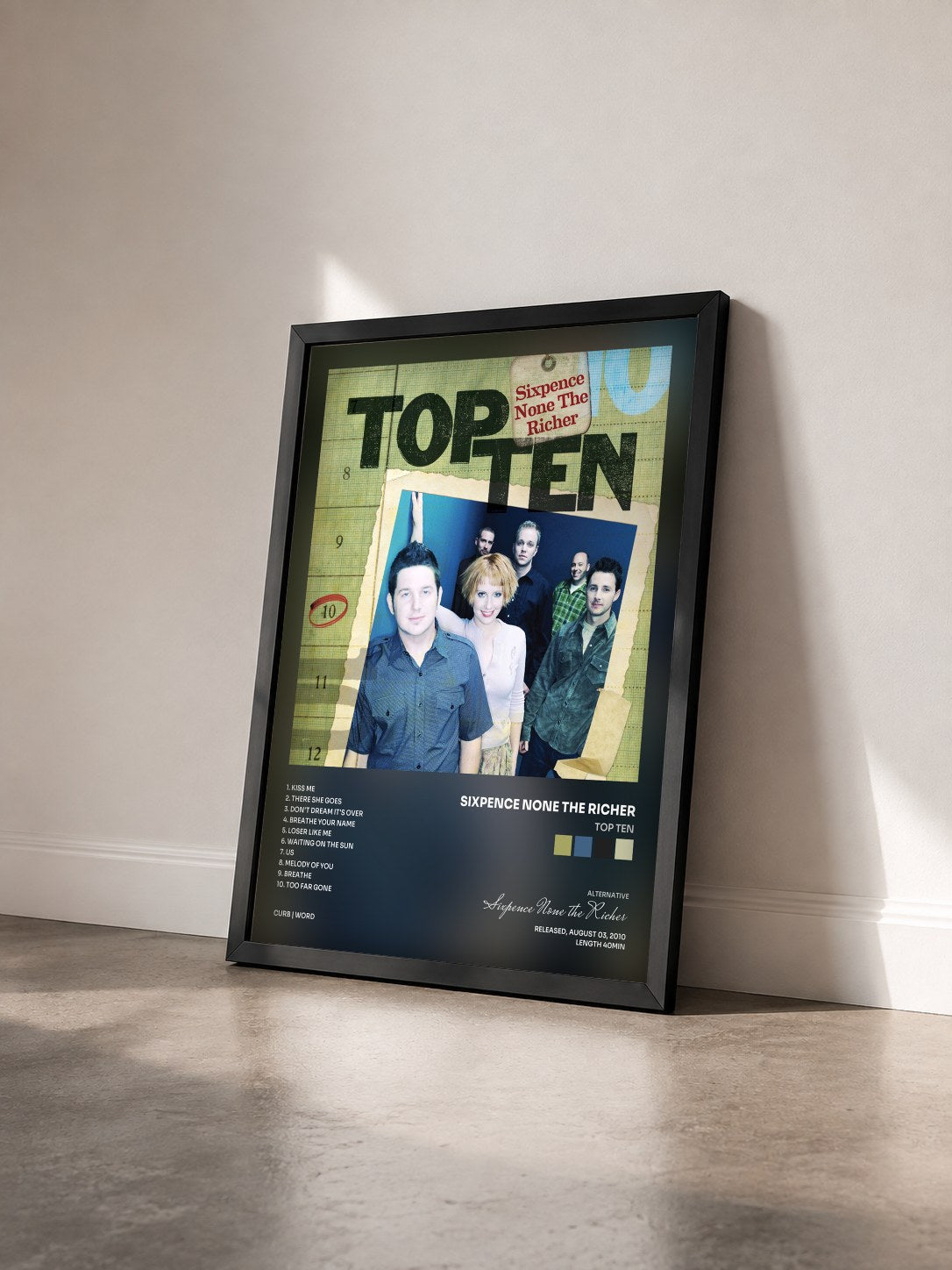 #noir Tableau de l'album Top Ten de Sixpence None the Richer vu de trois quarts, cadre noir