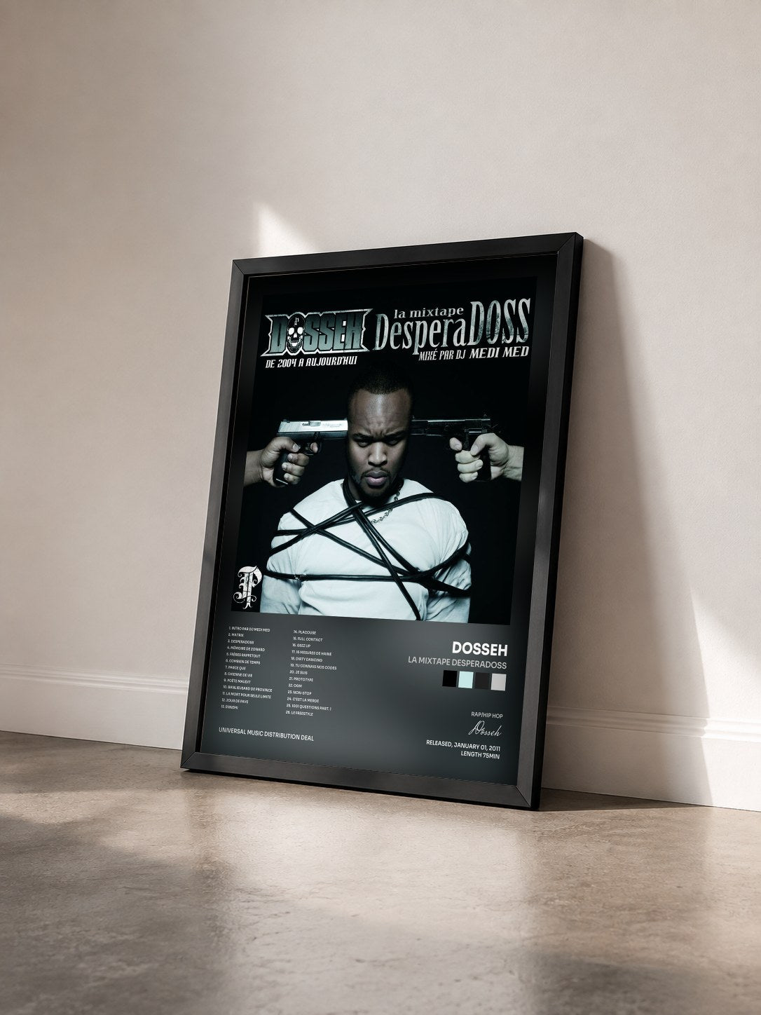 #noir Tableau de l'album La Mixtape Desperadoss de Dosseh vu de trois quarts, cadre noir