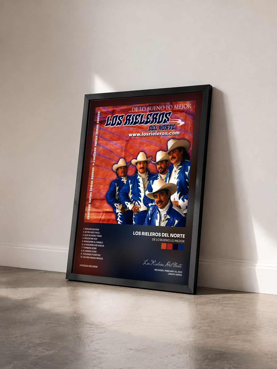 #noir Tableau de l'album De Lo Bueno Lo Mejor de Los Rieleros Del Norte vu de trois quarts, cadre noir